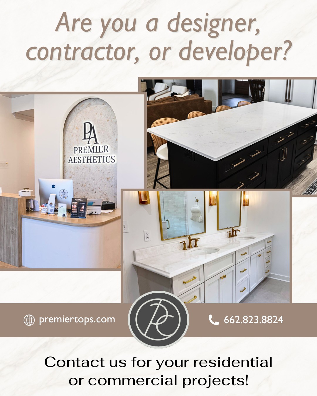 Calling all designers, contractors, and developers! ✨
Whether you’re working on a residential build or a large-scale commercial project, our team is here to provide high-quality countertops, custom fabrication, and reliable service you can count on from start to finish.
Reach out today to partner with us on your next project—we’d love to work with you!
📞 662.823.8824
📍2341 Graham Dr, Tupelo, MS
-
#PremierCountertops #PremierCountertopsMS #HomeRenovation #NorthMississippi #LuxuryCountertops #ResidentialCountertops #TradePartners #Contractors #InteriorDesigners #Developers #CommercialDesign #ResidentialDesign