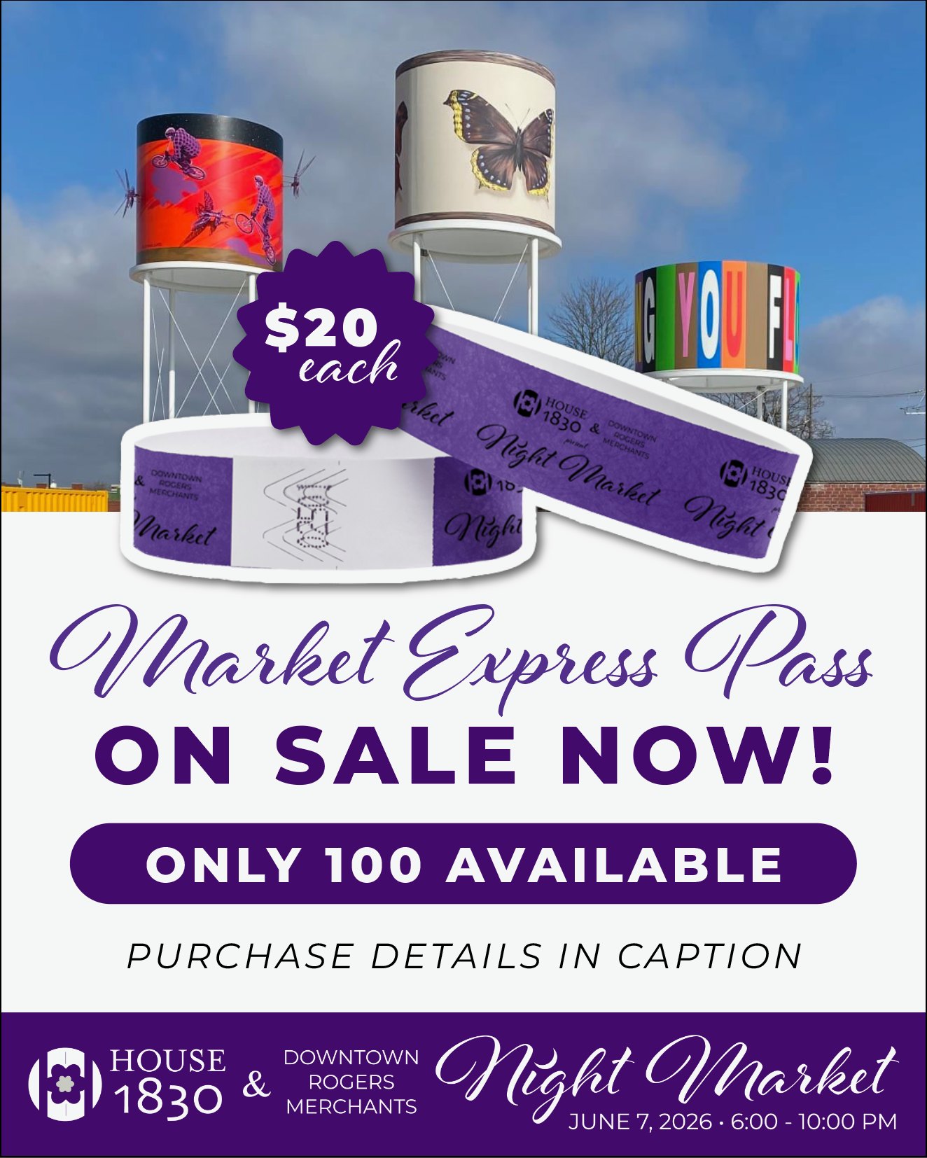 House 1830 & Downtown Rogers Merchants Night Market Express Passes are ON SALE NOW!
With a Market Express Pass, you'll:
• Move through food and drink lines faster
• Increase your chances of getting the items on your must-try list before they run out
• Spend less time waiting and more time enjoying the Night Market
Only 100 Express Passes will be available, and once they're gone, they're GONE!
GET YOUR PASS HERE: https://tinyurl.com/ms4xn2mk
On the day of the event, please look for the "Purchase Here" sign at the booth located next to the House 1830 booth to pick up your Express Pass.
We can't wait to experience another incredible Night Market with you!