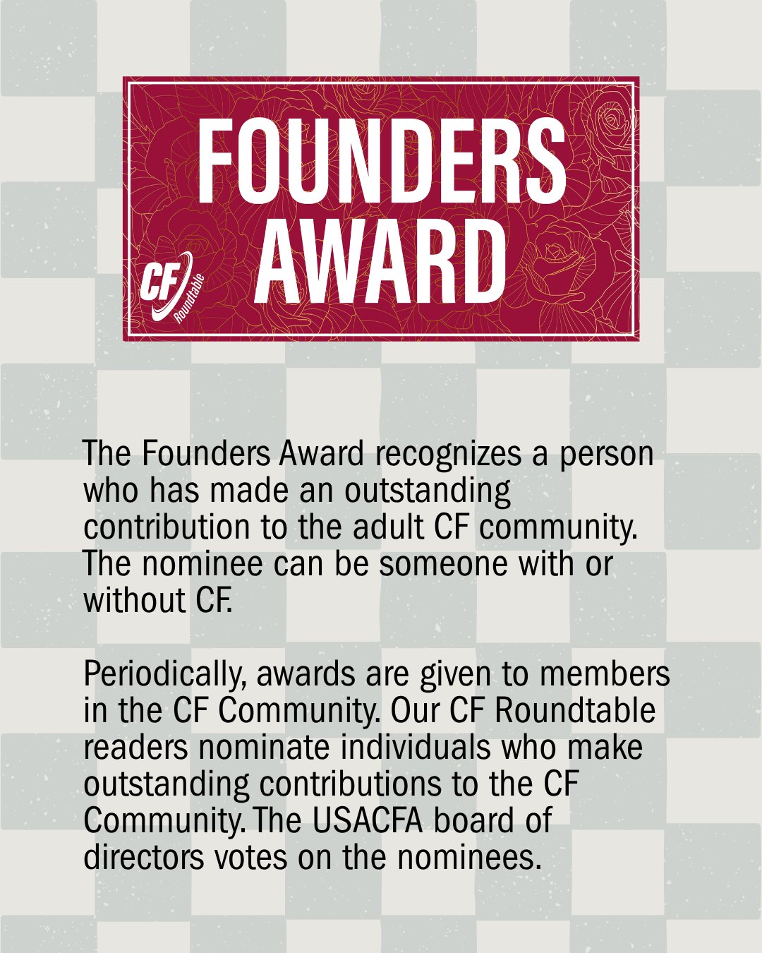 🎉Congratulations to Siri Vaeth and Emily Kramer-Golinkoff, our two recipients of the Founders Award!
🔹 The Founders Award recognizes a person who has made an outstanding contribution to the adult CF community. The nominee can be someone with or without CF.
🔹 Periodically, awards are given to members in the CF Community. Our CF Roundtable readers nominate individuals who make outstanding contributions to the CF Community. The USACFA board of directors votes on the nominees.
#cf #cfirl #cysticfibrosis #cfawareness
@emilysentourage @emilykg1