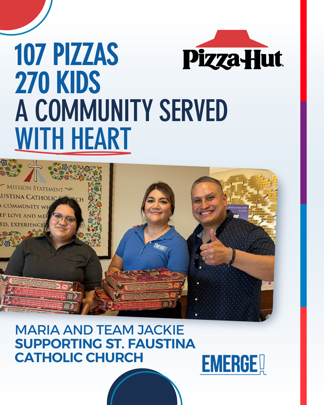 Some moments remind us that the work goes far beyond the restaurant.
Maria and Team Jackie recently delivered 107 pizzas to St. Faustina Catholic Church to help feed 270 children attending a weekend church camp.
What stands out most isn’t just the size of the order.
It’s the willingness to serve, show up, and support the community in a meaningful way.
Moments like these create impact people remember.
Not because of the food alone, but because of the care, teamwork, and heart behind it.
Proud of Maria and Team Jackie for representing what people-first leadership looks like in action.
www.emergeinc.net/growth
#PeopleFirst #Leadership #CommunityImpact #Hospitality #Teamwork #Culture #ServeOthers #RestaurantLife #LeadershipDevelopment #CommunitySupport #Inspiration #GrowthMindset #MakingADifference #LeadershipGoals #HeartBehindTheWork #EmergeInc