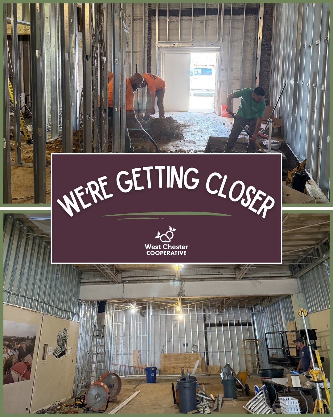 Here's what's going on at the Co-op! We're finishing up framework, putting up walls, fine tuning electrical, and more. Keep following along for more updates as we get closer to opening this summer. 🥬✨