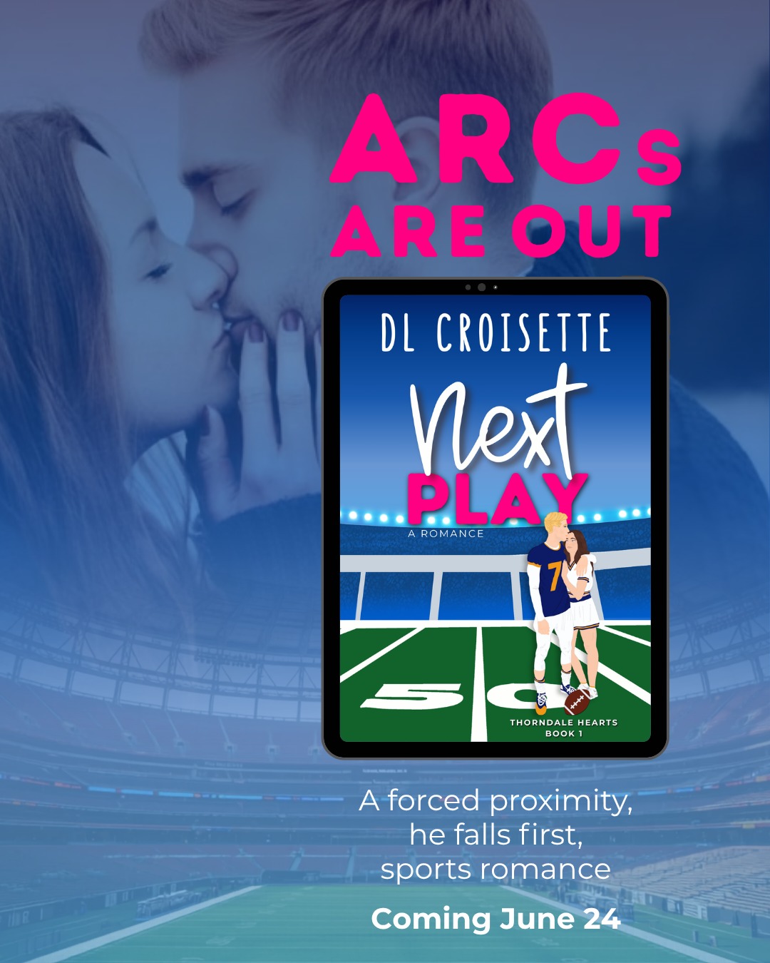 Today is the day!!!! ARCs of Next Play are out to my ARC team.
NEXT PLAY is Book 1 in my new Thorndale Hearts series, a steamy college sports romance about the golden-boy quarterback everyone thinks they know and the photojournalist who sees far too much.
Charlie Carnell has the famous last name, the football legacy, the perfect smile, and a future everyone else seems to have planned for him.
Skylar Hartley has a camera, a guarded heart, and zero interest in falling for the billionaire playboy with the ridiculous car.
Unfortunately for both of them, chemistry does not care about good judgment.
I can't wait to obsess about this book with you all.
Other ways to get an ARC of Next Play:
NetGalley
https://www.netgalley.com/catalog/book/850196
Booksprout
https://booksprout.co/reviewer/review-copy/view/290194/next-play-thorndale-hearts-book-1
Land of ARCs
https://www.landofarcs.com/
DM me
#romancebook #thorndalehearts #sportsromance #hefallsfirst #dlcroisette