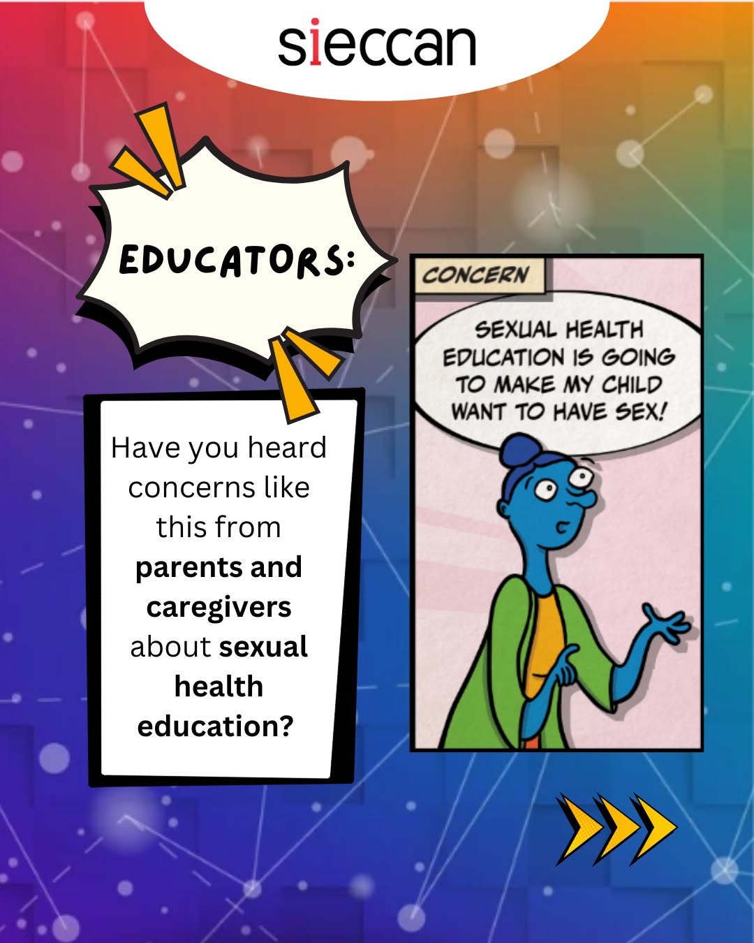 A few days ago, we shared the release of our new toolkit of resources to support EDUCATORS working in the school system to address SEXUAL HEALTH EDUCATION MISINFORMATION with parents/caregivers… ✨
Now, let’s dive a bit deeper into our educator guide! 📚
We heard that educators need conversation scripts to help with challenging conversations about sexual health education misinformation so we created 8 fun, illustrated comic strips that show how the strategies outlined in the educator guide can be used in real-life conversations. 🌎
🔗 Check them out by visiting our website or click on the link in our bio: https://www.sieccan.org/misinformation
Financial Contribution by Health Canada.
#SexEd #SexualHealthEducation #HealthEducators #SIECCAN #Misinformation #EvidenceBasedEducation #SexResearch #educators
-----
Il y a quelques jours, nous avons lancé notre nouvelle trousse d’outils pour aider le PERSONNEL ENSEIGNANT du système scolaire à répondre à la MÉSINFORMATION SUR L’ÉDUCATION À LA SANTÉ SEXUELLE chez les parents/aidant·e·s…
Maintenant, nous explorons plus en détail le guide à l’intention des personnes enseignantes!
Des personnes enseignantes nous ont dit avoir besoin de scripts pour des conversations délicates au sujet de la mésinformation sur l’éducation à la santé sexuelle. Nous avons donc créé une série de huit bandes dessinées amusantes et instructives qui montrent comment appliquer les stratégies du guide dans le cadre de conversations réelles.
Découvrez-les sur notre site Web ou via le lien dans notre bio : https://www.sieccan.org/misinformation-fr