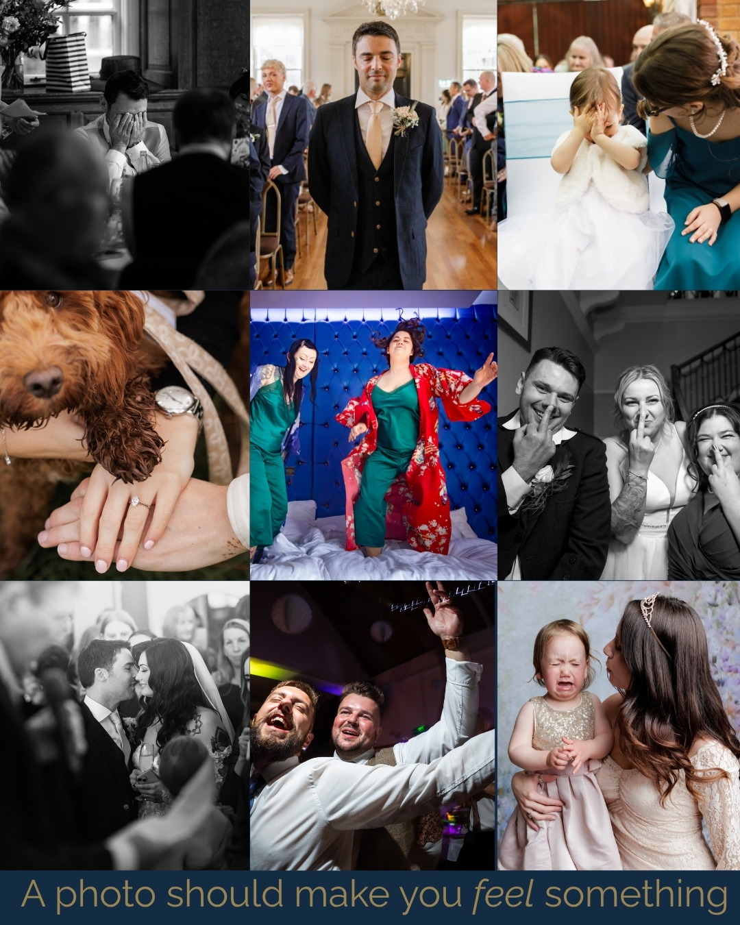A wedding photo should make you feel something.
Not just “that is a nice dress” or “that venue looks lovely”, although obviously we enjoy those things too because we are not complete monsters.
But the photos that stay with you are usually the ones that feel alive.
The quiet moment before the ceremony.
The ridiculous guest who knows exactly where the camera is.
The child who has absolutely had enough of formal proceedings.
The music, the movement, the tears, the mischief, the chaos, the slightly questionable dance floor choices.
The little glances. The hands. The people around you. The atmosphere of the day.
That is what I care about photographing.
Not just what your wedding looked like, but what it felt like to be there.
This is also why having two photographers makes such a difference. While one of us is focusing on the main moment, the other can catch the reaction happening beside it. The guest wiping away a tear. The kids being weird in the corner. The laughter you did not even realise was happening behind you.
Because your wedding day is not one single story happening neatly in front of one camera. Humans, as usual, refuse to behave that conveniently.
It is lots of tiny stories all happening at once.
Me and Emily are wedding photographers based in Bristol, and we photograph weddings across Bristol, Somerset, the South West and beyond for couples who want natural, honest, personality-filled wedding photography.
The real stuff. The emotional stuff. The funny stuff. The photos that take you straight back there.