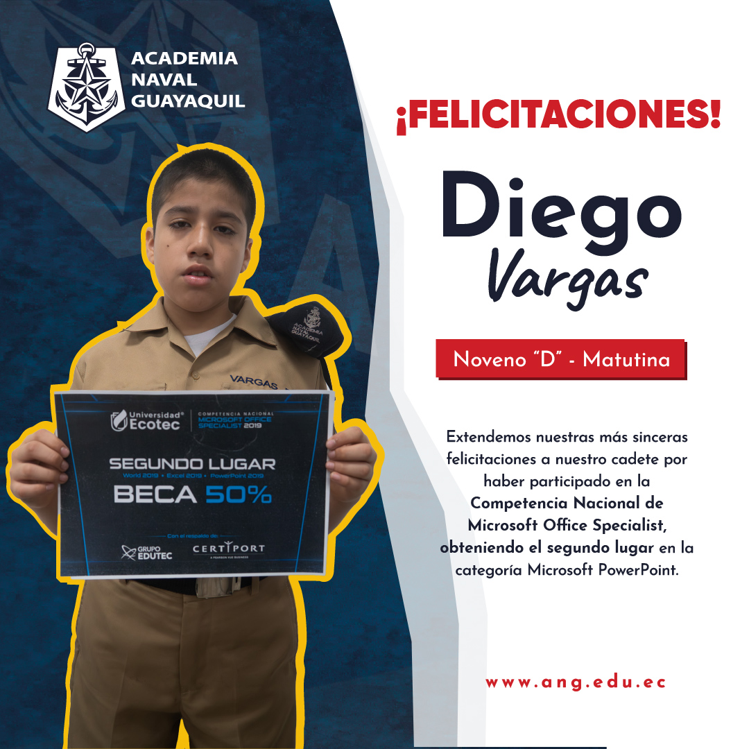 💻⚓ ¡Felicitamos a nuestro cadete Diego Vargas por su destacada participación en la Competencia Nacional de Microsoft Office Specialist, realizada en la Universidad Universidad ECOTEC, en Samborondón!
Gracias a su preparación, dedicación y dominio de las herramientas tecnológicas, Diego obtuvo el 🥈 Segundo Lugar en la categoría Microsoft PowerPoint, sobresaliendo entre estudiantes de diversas instituciones educativas que demostraron sus conocimientos y habilidades en el manejo de Microsoft Office.
Este logro refleja el compromiso, la excelencia académica y el espíritu de superación que caracterizan a nuestros cadetes. ¡Nos sentimos orgullosos de verte representar a la Academia Naval Guayaquil y dejar en alto nuestro nombre! 👏✨
#OrgulloANG #ExcelenciaAcadémica #MicrosoftOffice #PowerPoint #TalentoANG #DisciplinaQueTransforma ⚓💙💻