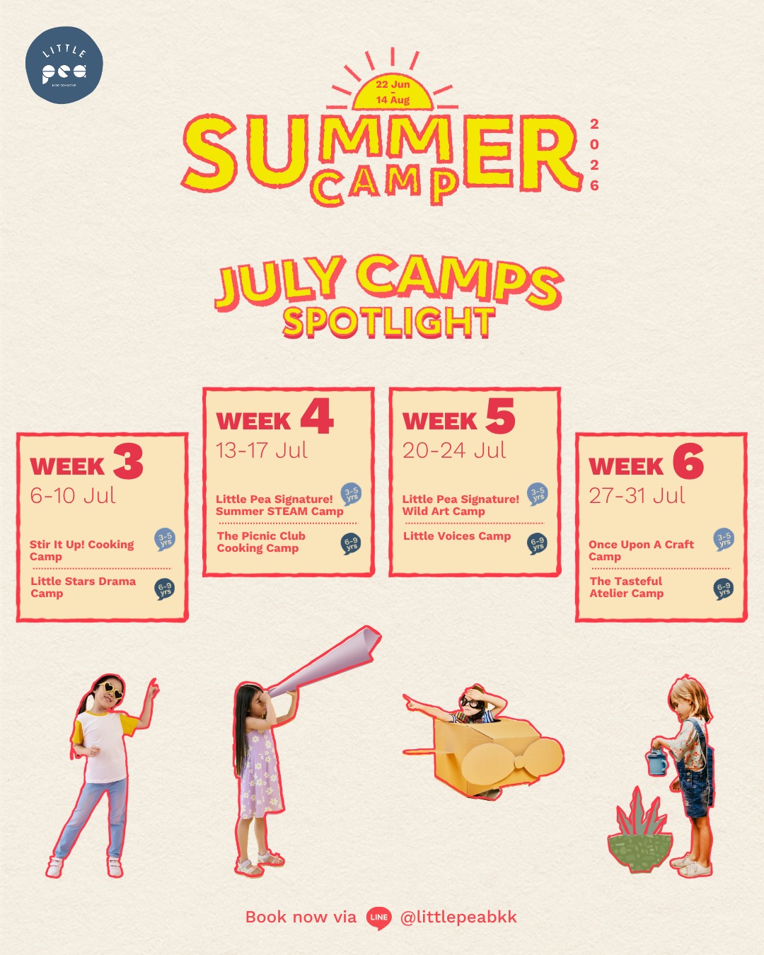 💃🎨 The summer magic continues in July! Get ready for weeks filled with creativity, performance, cooking, and hands-on fun.
(Week 3) 6 – 10 Jul
🧑🍳 (3 – 5 yrs) Stir It Up! Cooking Camp
🎭 (6 – 9 yrs) Little Stars Drama Camp
(Week 4) 13 – 17 Jul
🧠 (3 – 5 yrs) Summer STEAM Camp
🧺 (6 – 9 yrs) The Picnic Club Cooking Camp
(Week 5) 20 – 24 Jul
🎨 (3 – 5 yrs) Wild Art Camp
🎙️ (6 – 9 yrs) Little Voices Camp
(Week 6) 27 – 31 Jul
📖 (3 – 5 yrs) Once Upon A Craft Camp
🍝 (6 – 9 yrs) The Tasteful Atelier Camp
💥 Book now via Link in Bio or Line @littlepeabkk
____________
💃🎨 ส่งต่อความสนุกแบบไม่พักกับซัมเมอร์แคมป์เดือนกรกฎาคม! เตรียมพบกับสัปดาห์แห่งความคิดสร้างสรรค์ ที่รวมทั้งการแสดง การทำอาหาร และการเรียนรู้ผ่านการลงมือทำแบบจัดเต็ม ✨
💥 จองเลยผ่าน Link in Bio หรือ Line @littlepeabkk
____________
#LittlePeabkk #LittlePea #theCOMMONSbkk #LittlePeaSummerCamp