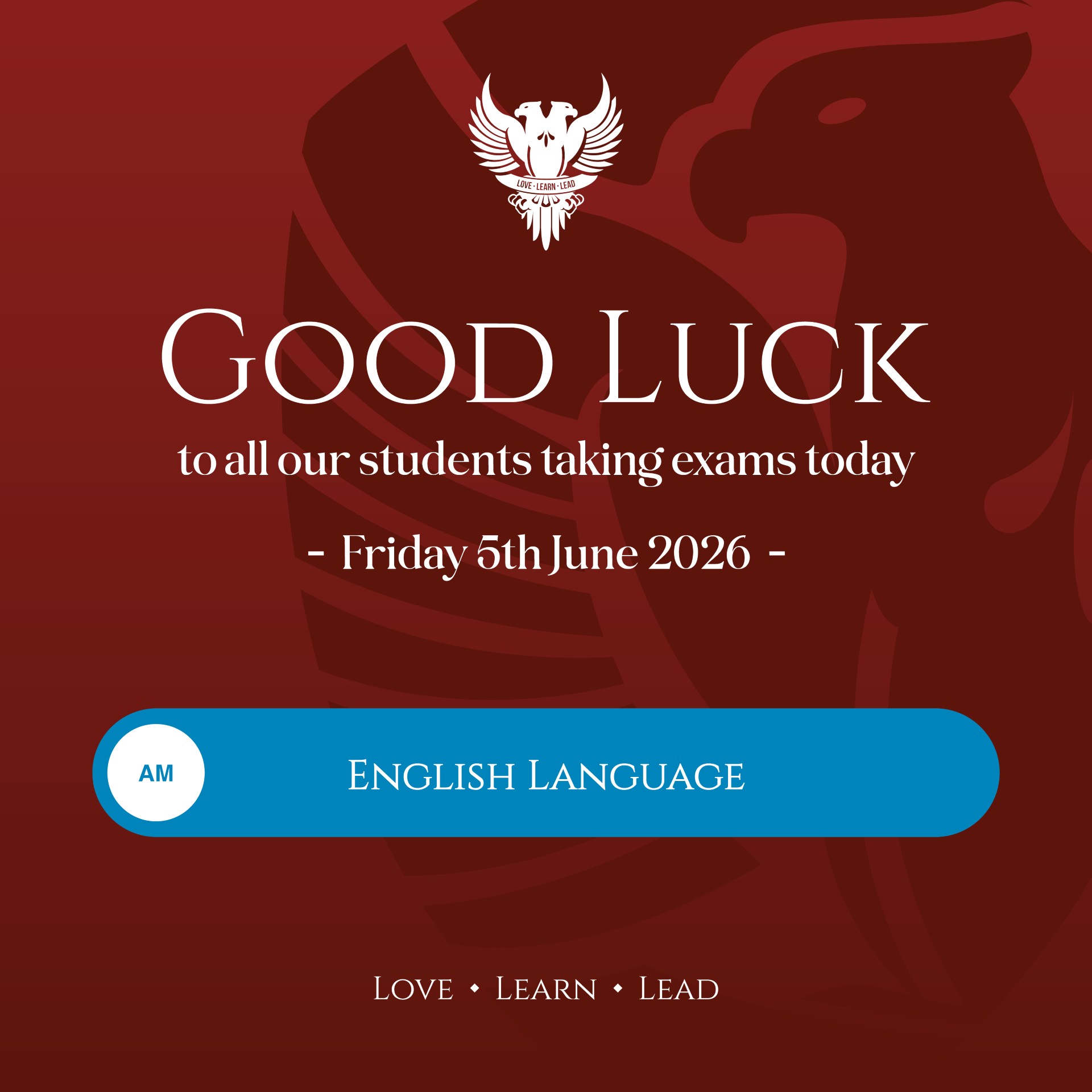 Good luck with your English Language exam today Year 11! We are so proud of you all!
#lovelearnlead #putstambrose1st #englishlanguageGCSE