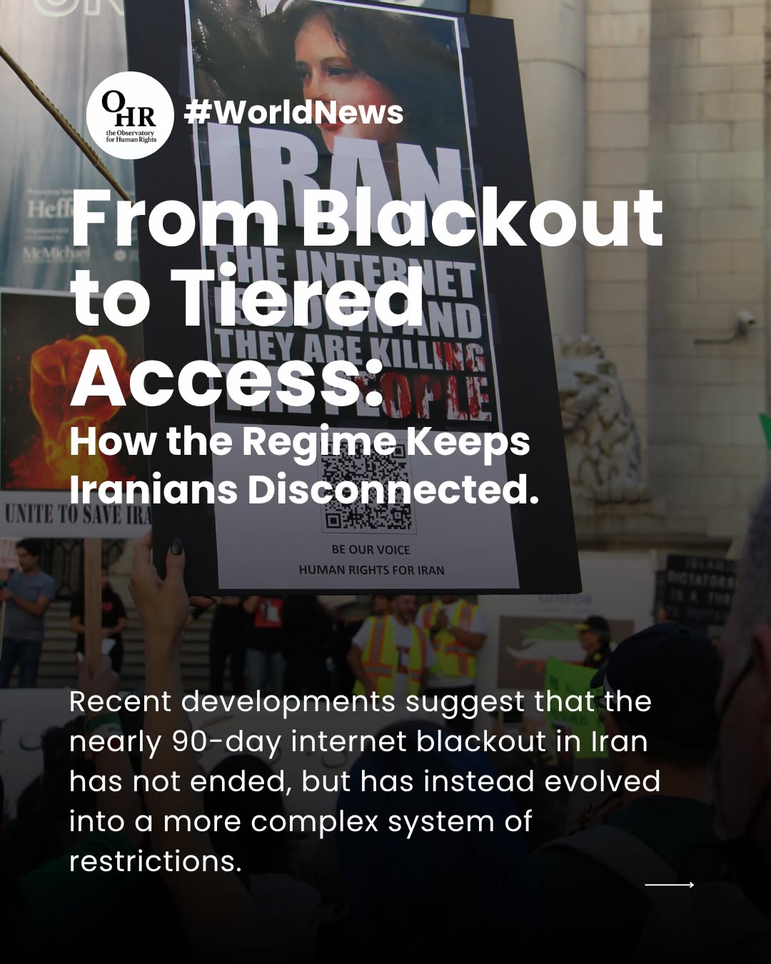 🇮🇷Recent developments suggest that the nearly 90-day internet blackout in Iran has not ended, but has instead evolved into a more complex system of restrictions. Millions of websites and most global applications remain blocked, while mobile, wireless, and landline connections continue to be slow and unreliable, forcing many to turn to costly VPN services.
Additionally, limited state-approved data packages make successful communication extremely difficult, a situation further exacerbated by the state-controlled tiered internet access system. Although presented as offering less restricted access, the Internet Pro program is extremely expensive and limited to selected groups, ultimately worsening existing socioeconomic inequalities.
Furthermore, it requires users to register with their national ID and mobile number, raising concerns over the ability of the state to identify individuals who might disagree with the regime. Without free internet access, citizens are restricted to state-controlled platforms, allowing for disinformation to run rampant and human rights abuses to go undocumented.
Over time, this not only contributes to a misinformed public but also creates an environment in which accountability becomes unattainable and impunity for human rights violations becomes the norm.
👉 Follow to stay informed
👉 Share it to raise awareness
👉 Join the conversation in the comments
Written by: Chiara Fachin
🖇️ Read the full article: https://www.theobservatoryforhumanrights.com/post/from-blackout-to-tiered-access-how-the-regime-keeps-iranians-disconnected
#ohrobservatory #theobservatoryforhumanrights #humanrights #ohr