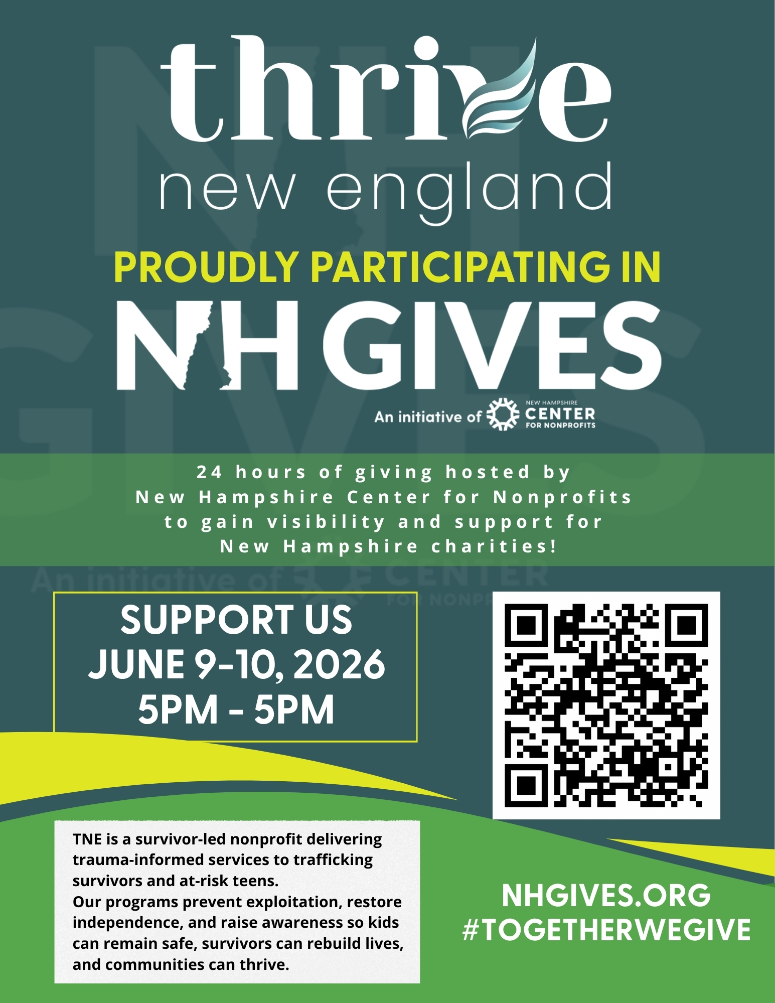 Tomorrow’s the day! 🎉
NH Gives starts June 9 at 5 PM and runs for 24 hours.
Be ready to support Thrive and help us reach our goal.
https://www.nhgives.org/organization/Thrive-New-England
#NHGives #THRIVENewEngland #EndExploitation