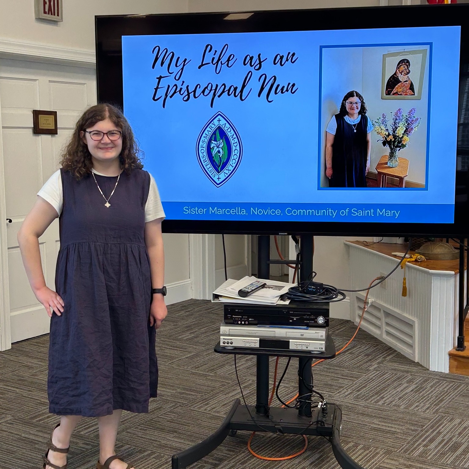 This morning, Sister Marcella gave a presentation at Christ Church Parish in Saluda, Virginia after their Sunday service about her life as an Episcopal nun, with time for Q&A. This parish is where her grandparents attend and her parents also were there to support her. Thanks for getting the word out about Episcopal monastic life, Sister Marcella!