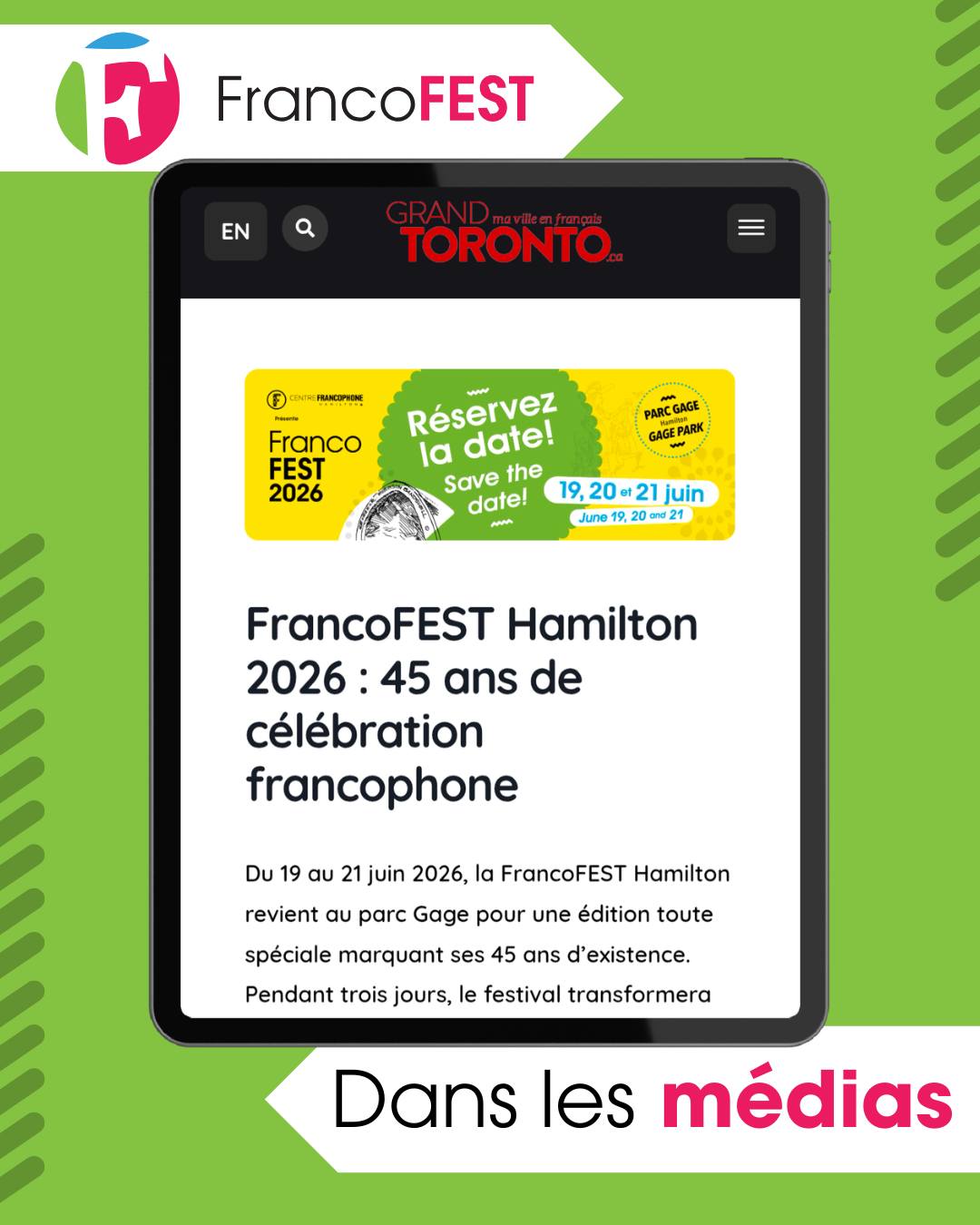 La FrancoFEST fait jaser!
Découvrez les entrevues, articles et reportages qui mettent en lumière la programmation, les artistes et l'importance de la FrancoFEST dans notre communauté.
📍 Tous les liens sont regroupés dans le lien dans notre bio
Bonne lecture... et à très bientôt à Gage Park! ☀️🎶