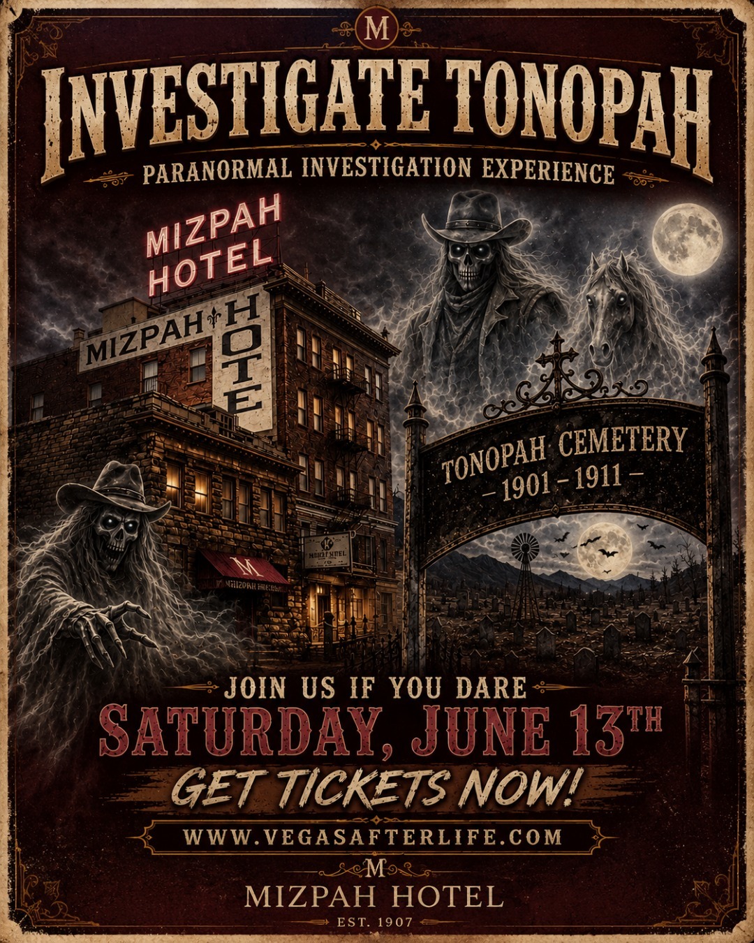 👻 History comes alive after sunset.
Join @vegasafterlife for Investigate Tonopah and explore the stories, mysteries, and legends that make Tonopah one of Nevada's most fascinating destinations.
🎟️ Room blocks available. Reserve your stay today.