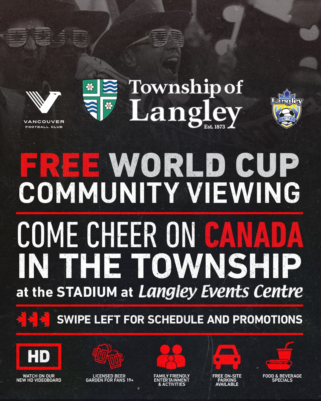 Join us at the Stadium at Langley Events Centre for FREE World Cup Community Viewing and cheer on Canada alongside fellow fans. š
šØš¦ Canada matches on the big screen
šŗ Licensed beer garden (19+)
š Food trucks, concessions & game day food specials
šØāš©āš§āš¦ Family-friendly activities
š Free on-site parking
The Fraser Valley's home for World Cup action starts here. Swipe through for match schedules and everything you need to know.