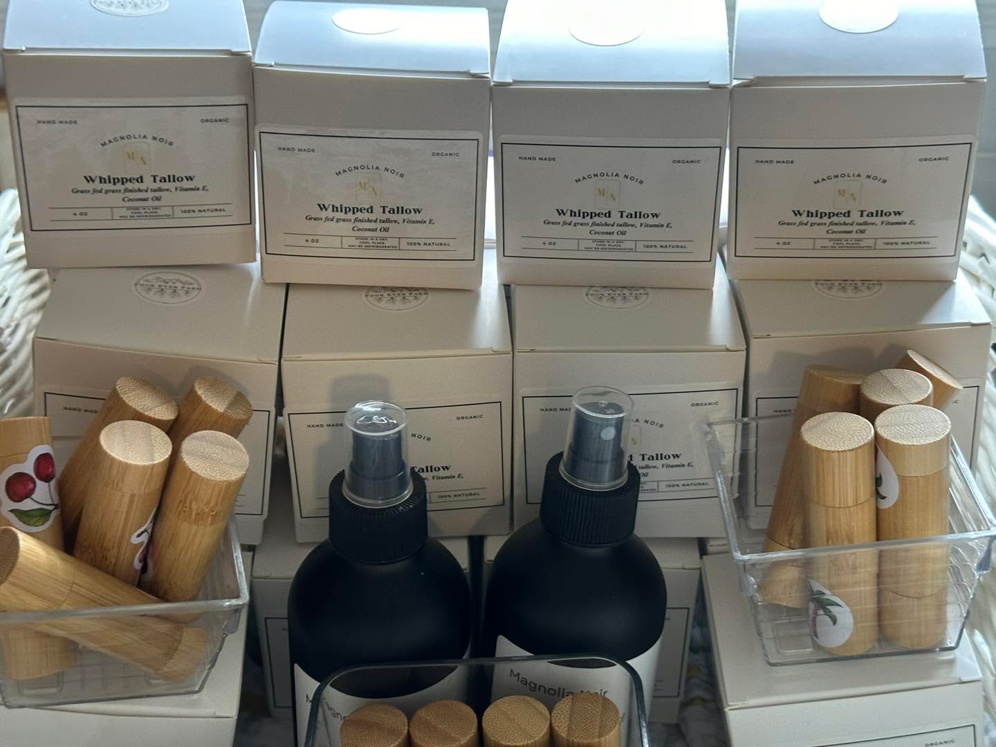 I am restocked in whipped tallow, tallow chapstick (cherry and coconut) and magnesium spray! #magnesium #tallow