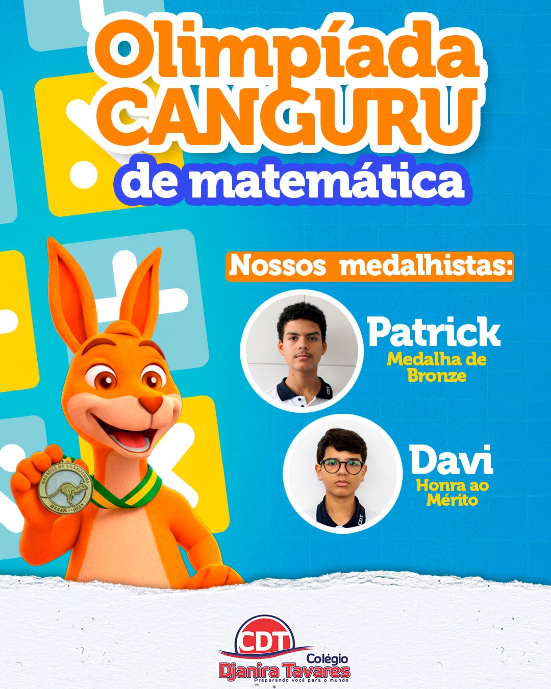 Parabenizamos os alunos classificados na Olimpíada Canguru de Matemática. Essa conquista é resultado de muito estudo, dedicação e coragem para enfrentar grandes desafios.🦘🏅✨