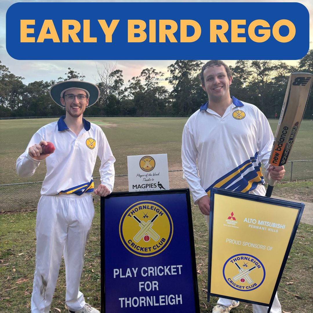 ⏰ REMINDER: Early Bird Registration Won't Last Forever! ⏰
There's still time to save $20 off your registration for the 2026/27 Thornleigh Cricket Club season, but don't leave it too late!
Registrations are open for NEW and RETURNING:�
🏏 Juniors�
🏏 Seniors�
🏏 Cricket Blast
🏏 Girls Only
Simply use promo code 1B86F9BE when registering to claim your discount.
Secure your spot, reconnect with teammates, and get ready for another fantastic season Playing Cricket for Thornleigh! 💛💙
Register now and take advantage of the Early Bird offer before it ends.
https://www.thornleighcricket.com.au/
🏏🏏🏏
Thanks as always to our Major Sponsor: @alto_mitsubishi_pennant_hills
and our Community Partners:
@magpieswaitara
@allenandsheppard
@scooda.creativehub
.....for your huge support of local community cricket.
#PlayCricketforThornleigh #ThornleighCricket #SummerSport #Cricket #Thornleigh #Westleigh #TforThornleigh
#CommunityCricket
@cricketnsw
@cricketaustralia
@playcricketau
@hkhdca
@thornleighsportsclub