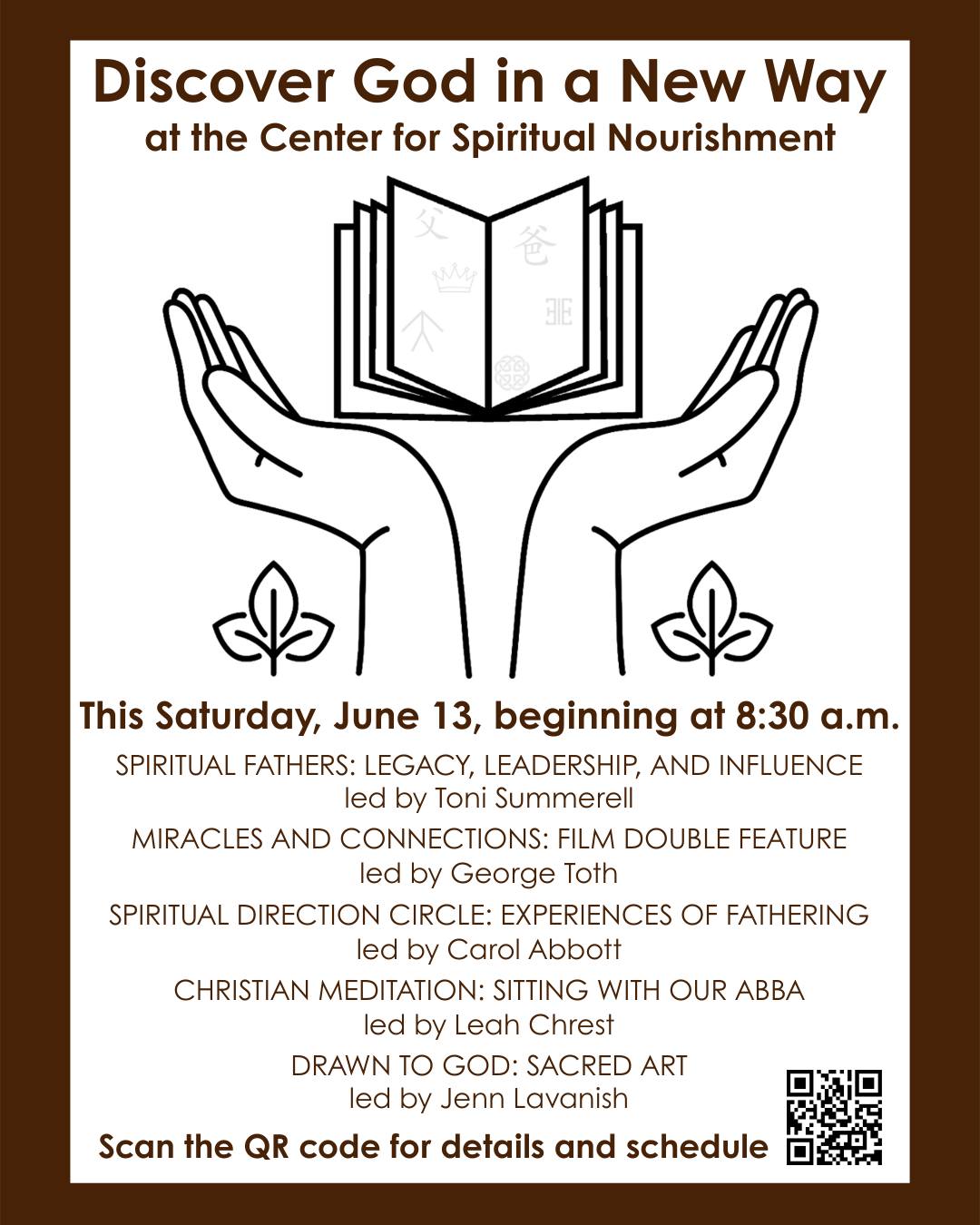 THIS SATURDAY, DISCOVER GOD IN A NEW WAY AT THE CENTER FOR SPIRITUAL NOURISHMENT - June 13 at 8:30 a.m.
Last month, we celebrated God as Divine Mother, so this month, let’s discover God as “Abba” Father and explore the nature of divine masculinity within all of us.
Discover a welcoming community this Saturday at Christ Church’s Center for Spiritual Nourishment, a monthly interfaith gathering dedicated to engaging your mind, body, and spirit. This month's sessions invite you to explore the nature of divine masculinity and experience God as "Abba" Father through a series of thoughtful presentations, films, and guided reflections. Whether you are seeking a closer relationship with God or simply looking for a supportive space for stillness and community, this event offers a brand-new schedule of experiences designed for fellow seekers. You can gather with us for a part of the morning, or for all of it, and can read about each session's details and view a schedule at https://cecevents.org/CSN
#CenterForSpiritualNourishment #ChristChurchColumbia #SpiritualGrowth #InterfaithGathering #MindBodySpirit #DivineMasculinity #AbbaFather #SpiritualNourishment #ColumbiaMD #SeekersWelcome #episcomd