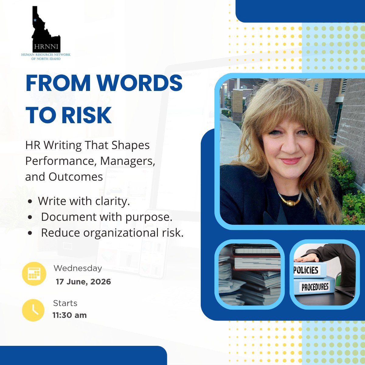 Have you ever stopped to think about how your documentation would read if it were reviewed in court someday?
The words HR professionals and managers use in emails, performance reviews, policies, and job descriptions can shape decisions, influence outcomes, and create or reduce organizational risk.
Join us for From Words to Risk: HR Writing That Shapes Performance Managers, and Outcomes with Sara Morrison to learn practical strategies for creating clearer documentation, setting stronger expectations, and supporting consistent manager decision-making.
#HRNNI #HumanResources #EmployeeRelations #HRCompliance #PerformanceManagement #LeadershipDevelopment