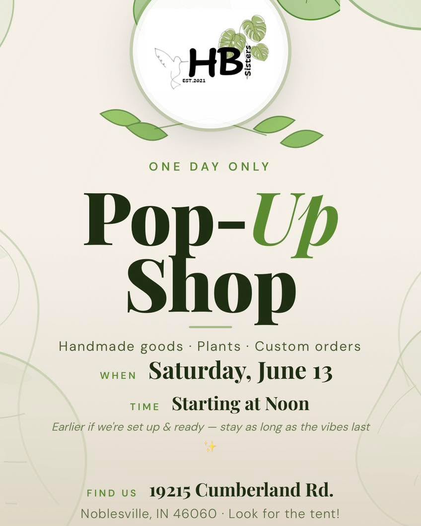 🌿✨ TOMORROW IS THE BIG DAY! ✨🌿
Our very first roadside pop-up is FINALLY here and we are so excited! Come find us tomorrow at 19215 Cumberland Rd. in Noblesville starting at noon (possibly earlier if we’re ready 👀)
Browse handmade goods, plants, plant care products, and one-of-a-kind pieces made with love! 💚 If this goes well, this is just the beginning of many warm weather pop-ups to come!
📍 19215 Cumberland Rd., Noblesville, IN 46060
🗓️ Tomorrow, Saturday June 13
🕛 Noon or earlier!
🌐 Can’t make it? Shop or request a custom order at hbsisters.com
Tag someone who needs to stop by! 🌱
#HBSisters #NoblesvilleIndiana #PopUpShop #HandmadeGoods #ShopLocal #IndianaArtisans #PlantLover #ShopSmall