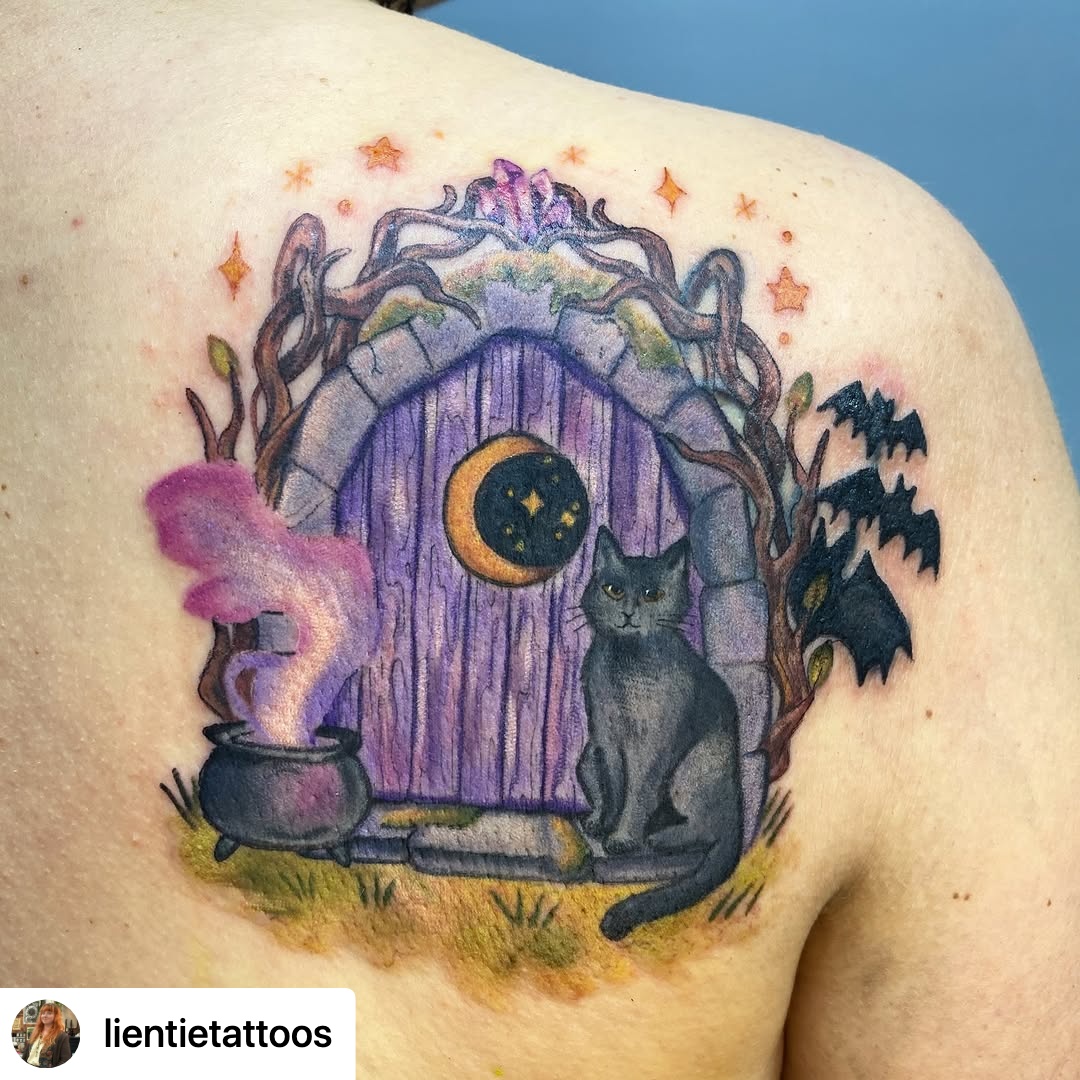 @lientietattoos Spooky fairy door tattoo coverup! This was fun as I was given the budget and then free rein on the design for that time frame.
I loved doing the fairy door tattoos a while back, so designed this one with her gothic vibes in mind.
#tattoos #tattoocoverup #coveruptattoos #fairydoor #colourtattoos