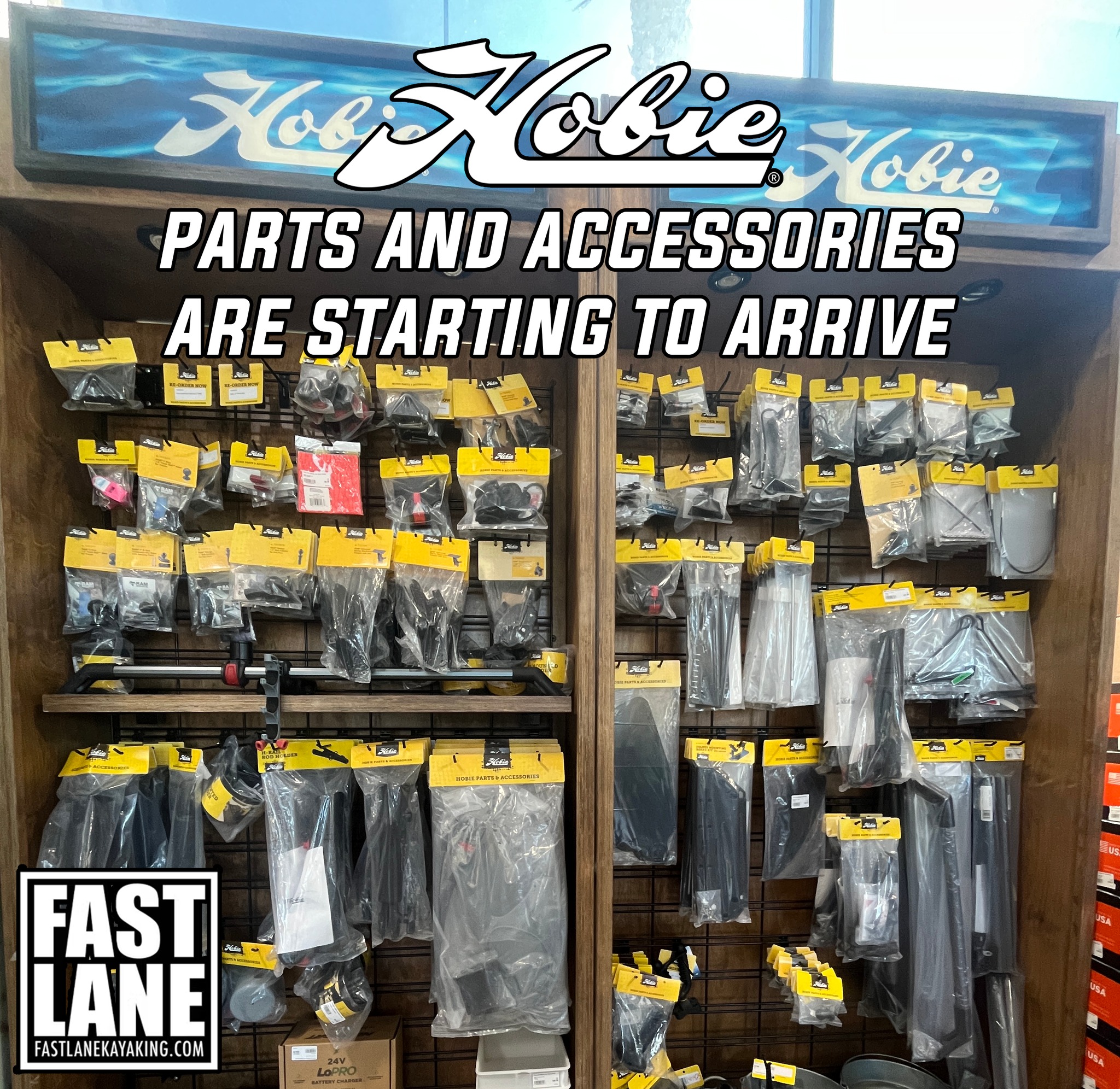 Parts are flowing from Hobie!
Give us a call or stop by the shop to see if we have the parts you need. We have a huge selection of new and used parts available and we are getting more and more backordered parts daily.
We’re excited to continue helping our customers and supply them with the parts they need! Contact us on our website Fastlanekayaking.com!