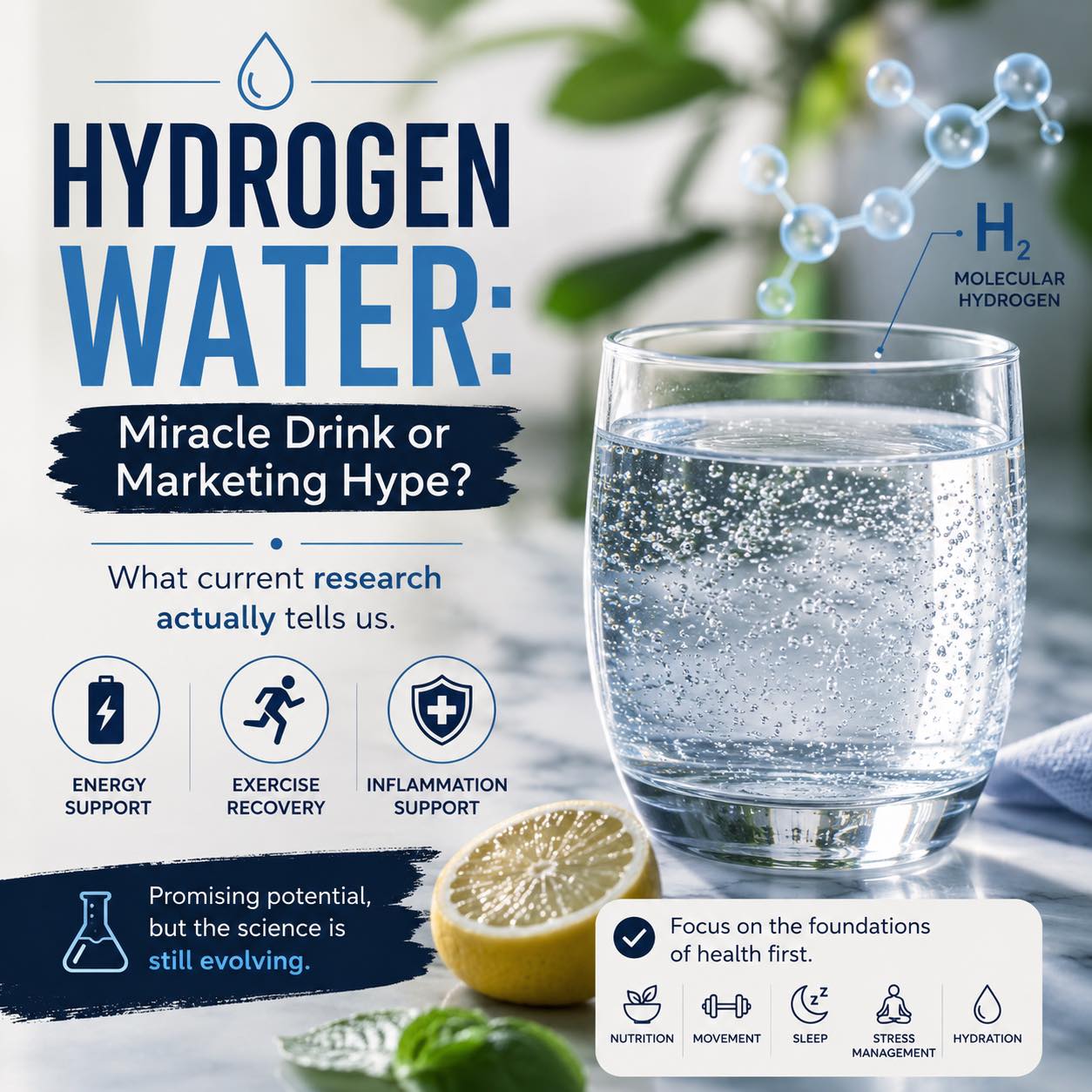 💧 Hydrogen Water: Wellness Breakthrough or Just Another Trend?
Hydrogen water is simply water infused with molecular hydrogen gas, and researchers are exploring its potential role in reducing oxidative stress and supporting healthy inflammation levels. Early studies suggest it may help with exercise recovery, energy production, and overall cellular health. (Food Revolution Network)
But here’s the important takeaway: while the science is promising, the research is still evolving. Many of the claims circulating online are ahead of what current human studies can confidently support. (Food Revolution Network)
As with any wellness trend, it’s important to separate marketing from evidence. Hydrogen water may offer benefits, but it is not a magic solution. The foundations of health still matter most:
✅ Nutrient dense whole foods
✅ Regular movement
✅ Quality sleep
✅ Stress management
✅ Proper hydration
Have you tried hydrogen water? I’d love to hear your experience in the comments!
I have used the Mercola tablets in the past! Available on my fullscripts (link in bio)
#HydrogenWater #FunctionalNutrition #ABetterPathtoWellness #Nurse #Nutritionist