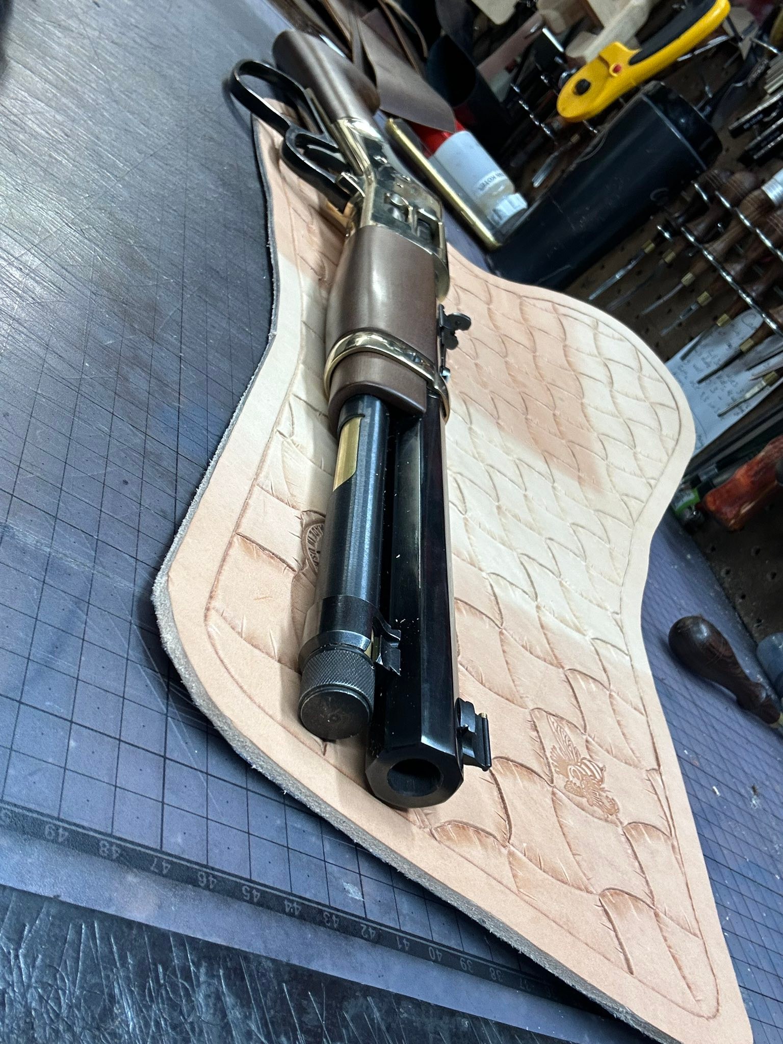 Leather shit:
As promised, here are a few teaser pics from customs we have in the works.
#bag
#riflesling 
#riflecase
#leatherart