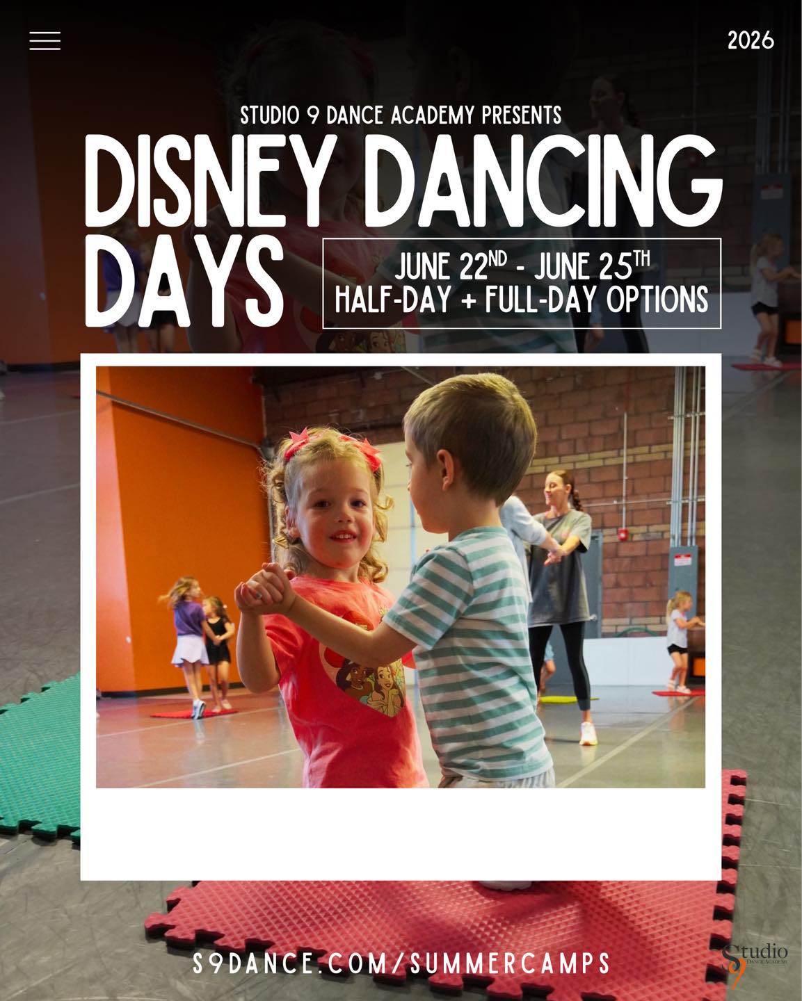 🏰✨ Bibbidi-bobbidi-BOOGIE! ✨🏰The magic continues at Studio 9 with our Disney Dancing Days Dance Camp! Join us June 22nd thru 25th for four enchanting days filled with dancing, imagination, creativity, and fun!
Campers will bring their favorite Disney stories to life through magical dance classes, themed crafts, interactive games, and unforgettable adventures. Along the way, they’ll build confidence, make new friends, and create memories that will last long after the music stops. 🎶✨
🌟 June 22nd thru 25th
🌟 Perfect for ages 3 years old to 8 years old
🌟 Half-Day + Full-Day Options Available
Whether your little dancer dreams of castles, adventures, or happily-ever-afters, this camp is the perfect place to dance, shine, and let their imagination soar! Spots are limited, so grab your mouse ears and reserve your place in the magic today! ✨