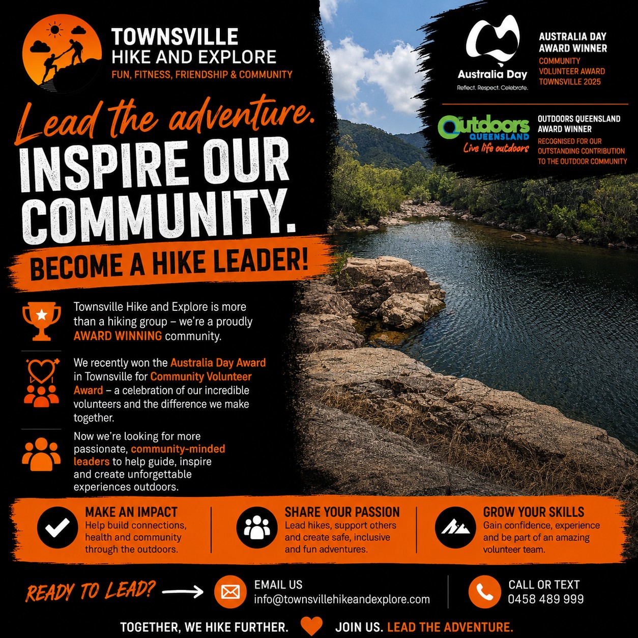 🥾🌿 Love exploring North Queensland and sharing adventures with others? We're looking for enthusiastic hike and walk leaders to help us continue discovering the amazing places our region has to offer!
Whether you're an experienced hiker or simply passionate about the outdoors, leading a group is a rewarding way to give back, meet like-minded people, and inspire others to get out and explore.
Interested in joining the team? We'd love to hear from you!
📧 Email: info@townsvillehikeandexplore.com
📱 Call or text: 0458 489 999
Join us on an adventure soon and help others discover the very best NQ has to offer!
#townsvillehikeandexplore #hikeleader #northqueensland #VolunteerWithUs #explorenq @townsvillenorthqueensland @cictownsville @townsvillecouncil @nqcowboysfoundation @outdoorsqueensland @supportlocal.withkellie