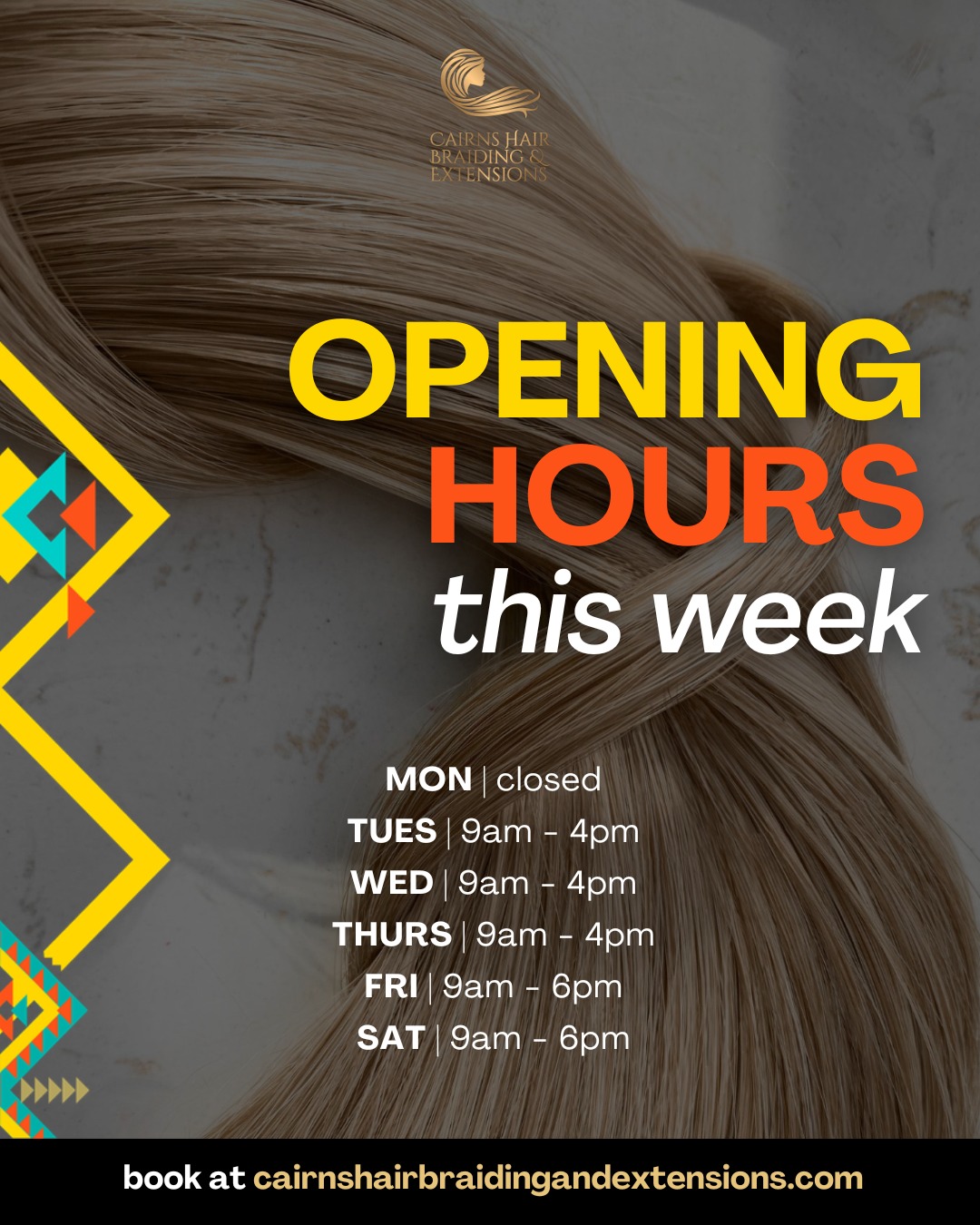 We’re open this week at Cairns Hair Braiding & Extensions!
Whether you’re ready for a fresh style, planning a transformation, or simply wanting expert advice, our doors are open and we’d love to see you!
Opening hours this week:
• Tuesday to Thursday: 9am – 4pm
• Friday: 9am – 6pm
• Saturday: 9am – 6pm
To make sure you receive the time, care, and attention your hair deserves, we recommend booking ahead through our website.
Not quite sure what to book?
Start with a consultation. It gives us dedicated time to talk through your goals, assess your hair, and guide you toward the best solution for you. Simple, relaxed, and pressure-free.
Our services include:
• All forms of braiding
• Remy human hair extensions & hair loss solutions
• Dreadlocks (temporary crochet, permanent crochet, interlocking, detox, maintenance & styling)
• Keratin, Nanoplasty, Hair Botox & Silk Presses
• Colour, lightening services, cuts & treatments
• Hair memberships & DIY braid packages
• Training & mentorship opportunities
🔗 Book online via our website
-
🔔 Planning ahead?
Next week’s hours will shift slightly, with earlier finishes on Friday and Saturday, so we encourage early bookings to secure your preferred time.
We’re also open to both clients and hairstylists, offering premium hair extensions and professional retail supplies from Enlightened Hair Extensions.
Enquire about our Trade Program and become part of the Enlightened Hair Extensions family 🫶
#cairnshairbraidingandextensions #EnlightenedHairExtensions #HairWithPurpose #CairnsHairSalon #professionalhairdresser #ExtensionSpecialist #HairConfidence