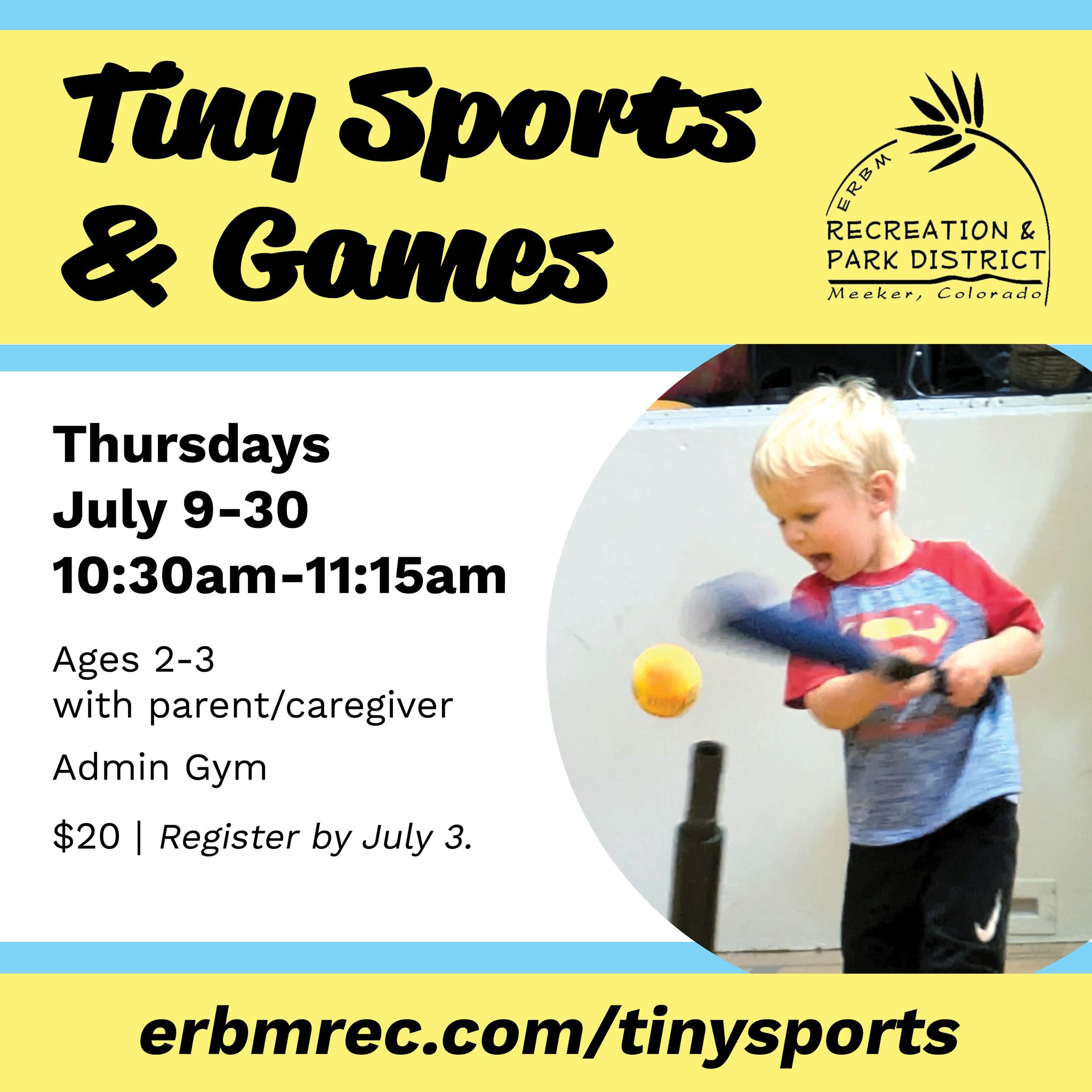 Tomorrow is the last day to register for Tiny Sports & Games! ⚽🏀🥎🏈⚾Sign up by July 3! >> erbmrec.com/tinysports