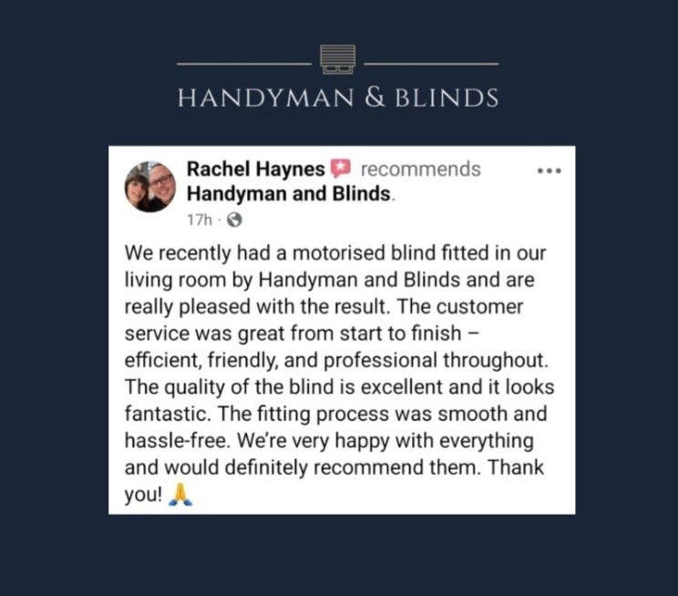 ⭐️CUSTOMER SPOTLIGHT⭐️
How lovely is this customers recent review. We are so pleased that you thought the whole process from start to finish was so professional. We hope you will continue to love your new, motorised roller blind.
Get in touch today on 01384 277877. You won't be disapointed.
#customerappreciation #satisfiedcustomer #blinds #motorised