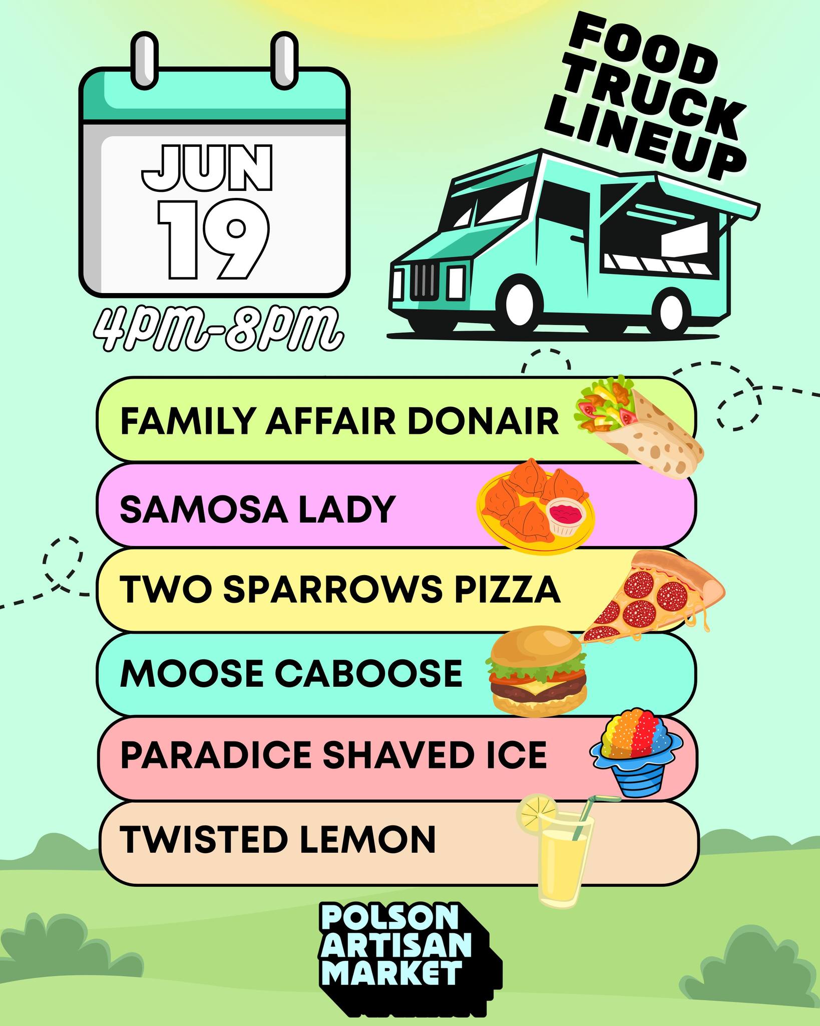 We've got another stacked lineup for this FRI-YAY's food truck lineup! Treats, dinner, and delicious snacks for a fun night out!