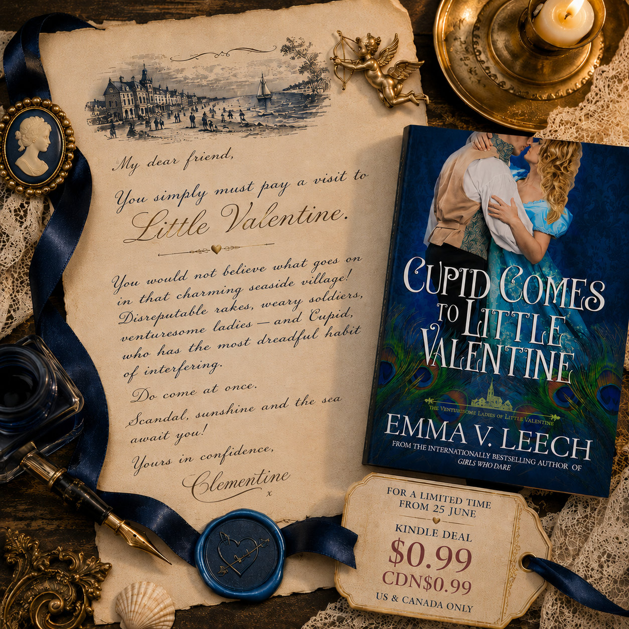 US & Canada Kindle readers:
For a limited time from 25th June, you are cordially invited to visit Little Valentine for just $0.99 / CDN$0.99 on Amazon Kindle.
Please come prepared to meet disreputable rakes, weary soldiers, determined ladies, seaside scandal, and true love, however inconveniently arranged.
Cupid, I regret to say, cannot be relied upon to behave.
Begin with *Cupid Comes to Little Valentine*, the first book in The Venturesome Ladies of Little Valentine series.
Link and excerpt in the comments đđź
#kindledeals #romancedeals #regencyromancebooks