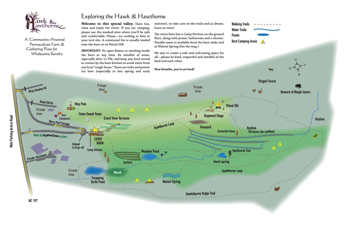 🗺️ SEEKING: A Cartographer for the Hawk and Hawthorne 🗺️
Calling all artists, map makers, illustrators & visual storytellers ✨
For DIRTWIRE this July, we want to create something special.
A full, beautiful illustrated map of the Hawk.
Not just parking and paths… but something that captures the magic of the land. Stages, hidden corners, gathering spaces, camping, wandering, little moments of discovery.
One that lasts us a long time and captures our aesthetic. Think mythic, whimsical, earth-based, intricate, beautiful - like the Shire come to life.
We’d love to collaborate with an artist to help bring it to life!
It is a paid opportunity 💛 and we would love to work with and award an artist for their craft.
Tag your artist friends below!!
Especially anyone who loves hand-drawn maps, festivals, fantasy worlds, illustration, or beautiful wayfinding.
If this feels like your kind of project, send us a message with examples of your work + your ideas.
(See our current map that our buddy John created for us - practical, and ready for enchantment!)
🌿 DIRTWIRE • July 17–18
📍 Hawk & Hawthorne