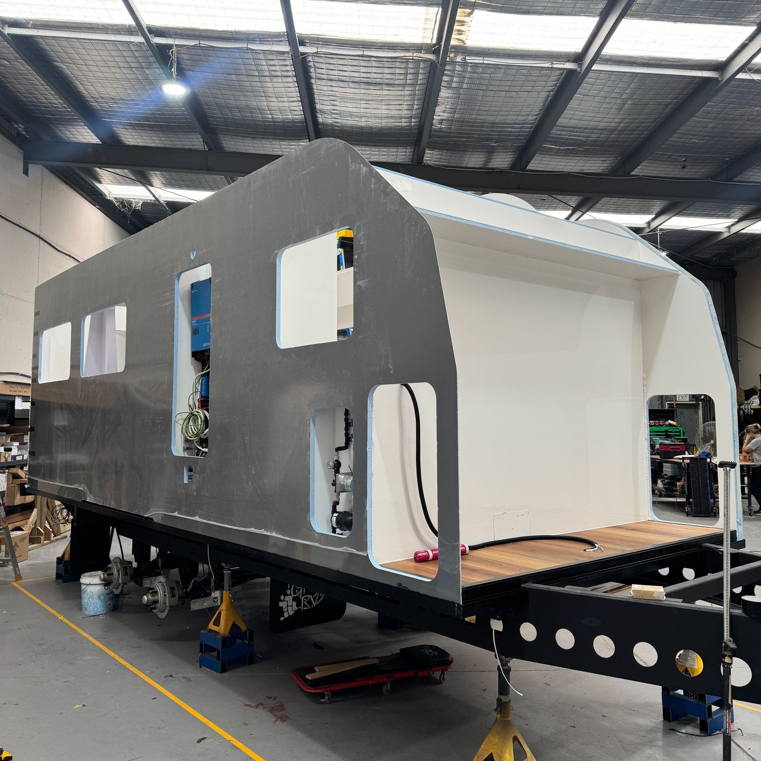 This week's update looks a little different, with plenty happening behind the scenes as we continue to develop new ideas and refine future builds.
Our demo van is starting to come together, and for the first time we're showcasing our new grey external panels. We reckon it gives the van a tough, modern look, but we'd love to hear your thoughts...
❓ Grey panels... love them or leave them? Let us know in the comments.
You'll also spot our brand-new larger outdoor kitchen complete with TV integration, giving travellers even more space to enjoy life outdoors without compromising on practicality.
Meanwhile, the second of our lightweight truss chassis has officially begun production. The photos show the chassis taking shape, along with the disc brake setup and floor installation getting underway.
It's exciting to see these projects progressing through the workshop, and we can't wait to share more as they come together.
Have a good weekend team!
#OffroadGritRV #BuiltForAdventure #CompositeCaravans #AustralianMade #CaravanLife #OffGridLiving #WorkshopUpdate #wakeupsomewheredifferent