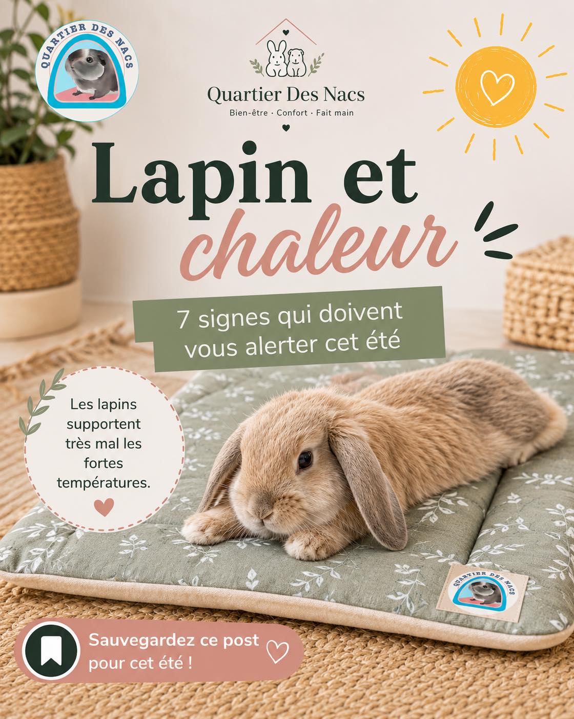🐰☀️ Les lapins sont particulièrement sensibles aux fortes chaleurs.
Contrairement à nous, ils ne transpirent pas et peuvent rapidement souffrir lorsque les températures grimpent.
Dans ce carrousel, découvrez les signes qui doivent vous alerter ainsi que les solutions simples pour aider votre compagnon à rester confortable pendant l’été.
Pour accompagner votre lapin durant les périodes chaudes, j’ai conçu plusieurs accessoires pensés pour son bien-être :
❄️ Le tapis rafraîchissant « La fraîcheur à portée de pattes »
✔ Emplacement pour pain de glace
✔ Tissu confortable et lavable
✔ Fraîcheur douce et progressive
✔ Utilisable dans l’enclos, la cage ou en liberté
❄️ Le Lit Flop Snugabun® Déhoussable Arctic Confort 3-en-1
✔ Utilisation avec les boudins classiques
✔ Possibilité d’ajouter un pain de glace au centre
✔ Compatible avec des bouteilles d’eau congelées pour encore plus de fraîcheur
✔ Housse déhoussable pour un entretien facile
✔ Confort moelleux adapté aux lapins et cochons d’Inde
💡 Chaque lapin est différent : observez son comportement, adaptez son environnement et proposez-lui toujours un coin frais, de l’eau renouvelée régulièrement et des zones ombragées.
📌 Sauvegardez ce post pour le retrouver lors des prochaines vagues de chaleur.
💬 Dites-moi en commentaire : votre lapin préfère-t-il le carrelage, les tapis rafraîchissants ou les bouteilles congelées lorsqu’il fait chaud ?
🔄 N’hésitez pas à partager ce post à un propriétaire de lapin.
Prenez soin de vos animaux avec Quartier Des Nacs
#lapin #cochondinde #lapinheureux #bienetreanimal❤️ #chaleuranimaux