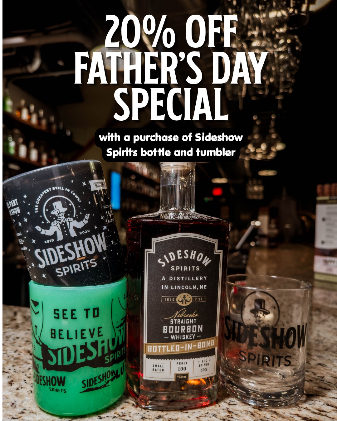 Raise a glass to Dad! 🥃 Get 20% off a Sideshow Spirits bottle and tumbler combo while supplies last. Cheers to Father's Day!