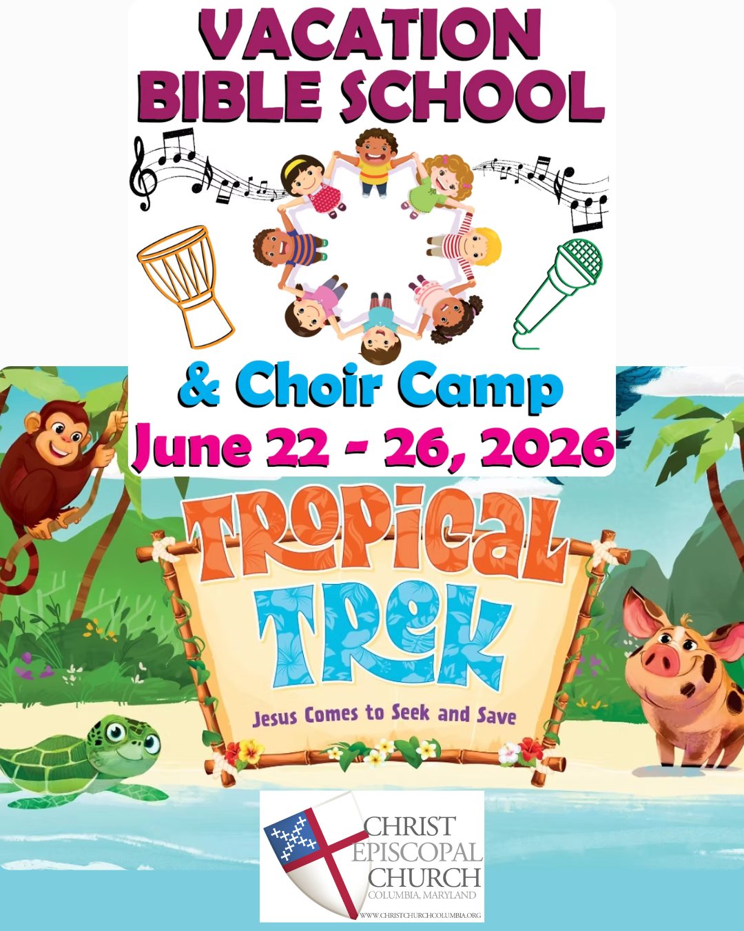 DON'T MISS OUT - REGISTRATION CLOSES TOMORROW FOR VBS!
A summertime tradition is about to begin at Christ Church - Vacation Bible School and Choir Camp takes place next week from June 22-26, from 9:00 a.m. to 12 p.m. each day, with a special ice cream celebration after church on Sunday, June 28th. All week long, children will enjoy Bible stories, music, exercise, science, crafts, dance, games - not to mention our kids making new friends and seeing old ones! Snacks, lunch, and refreshments are served daily, and the program is staffed by our wonderful Christ Church parishioners, many of whom have been a part of VBS for years.
But time is running out because registration closes at 6 p.m. this Thursday, June 18, so please have your child registered before then so we can reserve a place for them!
The registration form for VBS&CC can be completed at https://cecevents.org/VBS. If you have multiple children to register, please complete a separate form for each child. The tuition is $30/child or $75/family, and you can process payment at https://cecevents.org/VBStuition.
Please email us if you have any questions or need assistance - info@christchurchcolumbia.org
#VBS2026 #ChoirCamp #ChristChurchColumbia #ColumbiaMD #HowardCountyMD #HoCoEvents #ColumbiaMaryland #ChildrensMinistry #EpiscoMD #FaithFormation