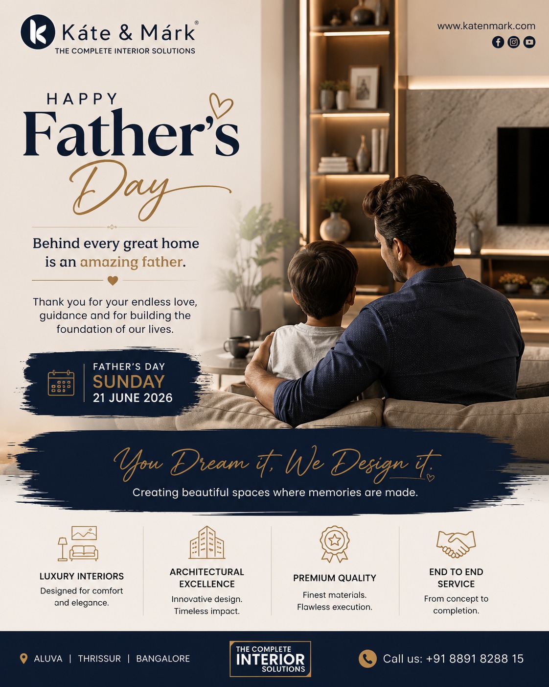 A Father's Love Builds Every Home ❤️Happy Father's Day to all the amazing dads! 👔🏡📞 Contact us today :91- 9895 444 989
#HappyFathersDay #FathersDay2026 #DadLove #BestDadEver #FamilyFirst #HomeSweetHome #LuxuryInteriors #InteriorDesign #HomeDecor #ModernInteriors #DreamHome