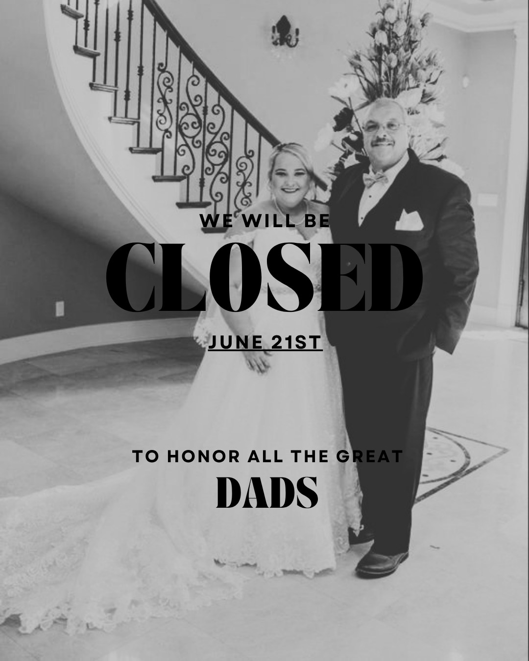 In honor of Father’s Day, we will be closed on Sunday so our team can spend time celebrating the amazing dads, grandfathers, stepdads, and father figures in their lives.
We hope everyone has a wonderful day filled with family, love, and special memories. 💙
We’ll be back and ready to assist you during our regular business hours.