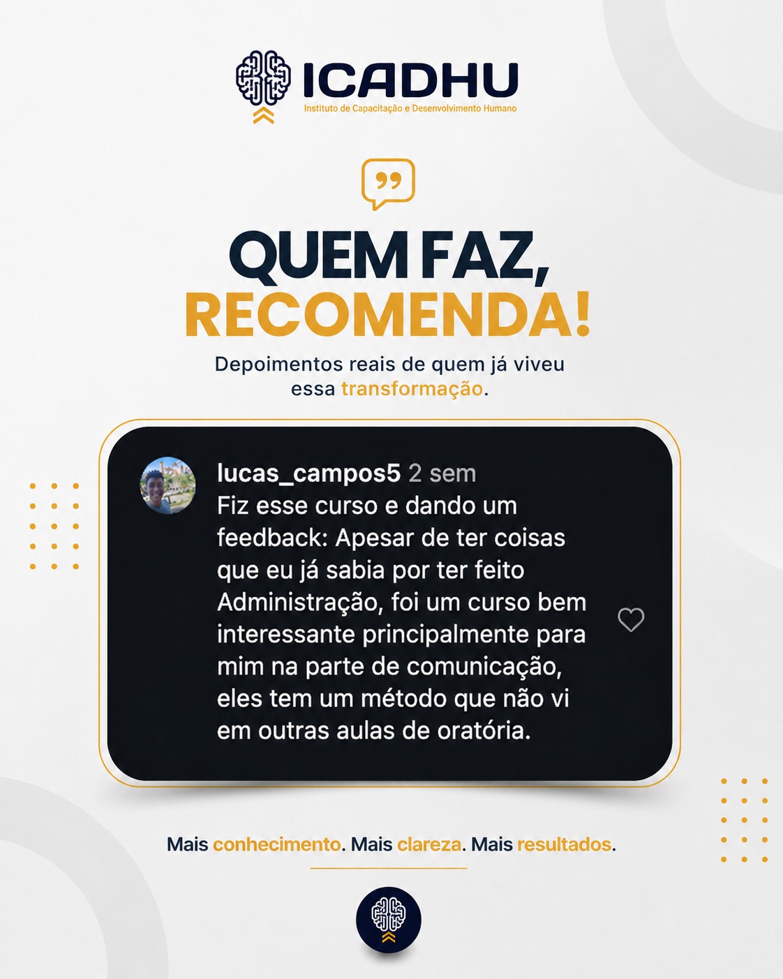 ⏳📢 Você sente que está sempre ocupado, mas nem sempre produtivo?
A falta de organização do tempo e uma comunicação pouco assertiva podem estar travando seus resultados sem que você perceba.
No treinamento Gestão do Tempo e Comunicação Assertiva, você aprenderá técnicas práticas para organizar prioridades, se comunicar com mais clareza e tomar decisões com mais confiança no dia a dia.
E quem já participou confirma: o conhecimento adquirido faz diferença na prática, especialmente para quem busca melhorar sua comunicação e alcançar melhores resultados.
🚀 Invista em você e desenvolva habilidades que impactam sua vida profissional e pessoal.
💻 Curso online
💰 De R$ 170,00 por apenas R$ 147,00
📩 Entre em contato e garanta sua vaga.
#ICADHU #GestaoDoTempo #ComunicacaoAssertiva #DesenvolvimentoHumano #CapacitacaoProfissional