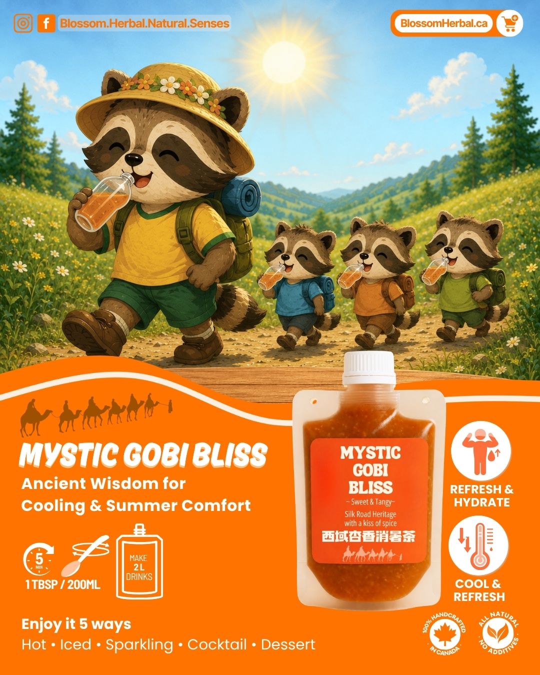 Tired of our unpredictable summer weather? 🌡️🤷♀️
When the weather fluctuates, it drains our energy and leaves us feeling off and tired. Don't worry... We got you!
Inspired by ancient desert travelers' wisdom, our 【 MYSTIC GOBI BLISS 】 is designed to help your body adapt—managing the afternoon heat while balancing out the cool evening chill. 🐫🐫
Packed with deep herbal hydration, this refreshing blend keeps you feeling steady, crisp, and completely balanced—no matter what the thermometer says. 🌦✨
🍹 **【 MYSTIC GOBI BLISS 】**
• Single Pouch: $15 (200g Concentrate)
↳ Makes 2L of delicious drinks!
• 🎁 Herbal Mocktail Set: $52 (Reg: $63)
↳ 200g x 4 flavours & Free shipping within 🇨🇦
↳ Limited Quantity - Order now!
📦 Get Yours:
DM to order, or order online at blossomherbal.ca
Shipping across Canada 🇨🇦 or pickup across the GTA
#BlossomHerbal #MysticGobiBliss #HerbalMocktails #OntarioWeather #StayBalanced #ShopLocalToronto #GTALocal #ontariomade