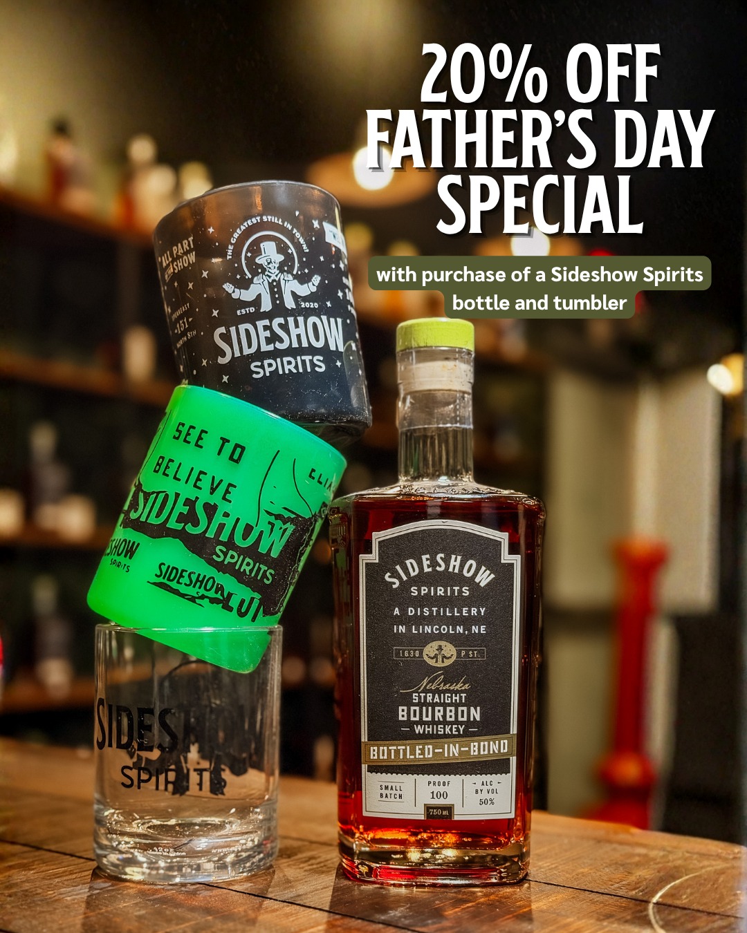 Skip the tie this year. Grab Dad a Sideshow Spirits bottle and tumbler and save 20%! The perfect Father's Day pairing. 🥃