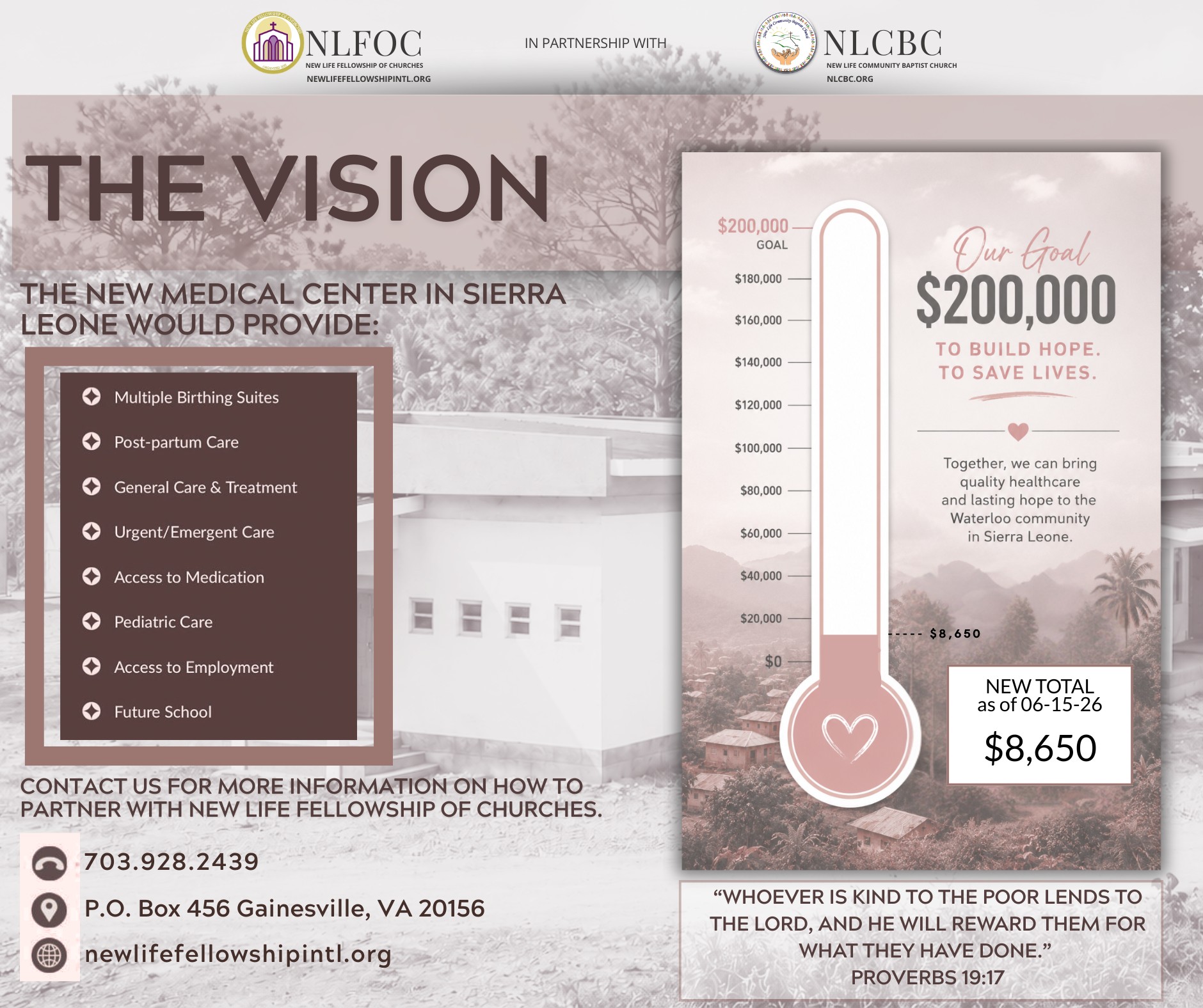 🏥💗 Every donation brings us one step closer to saving lives. What began as a vision is becoming a reality—providing maternal care, emergency services, pediatric care, medications, and hope to families in Sierra Leone. 🌍✨
🙏🏾 Thanks to the generosity of our supporters, we've already reached $8,650 toward our $200,000 goal! Together, we're not just building a medical center—we're building a healthier future for generations to come.
💝 Pray. Give. Share. Partner. Because hope is stronger when we build it together.
#SierraLeoneMission #BuildingHopeSavingLives #AnsweringTheCall #GlobalMissions #HealthcareForAll #FaithInAction #MaternalHealthMatters #KingdomImpact #CommunityTransformation #HopeForSierraLeone #NLFoC #NLCBC #WeGotWorkToDo 🌍🏥💗🙏🏾✨👶🏾🤝🏾💝🌱