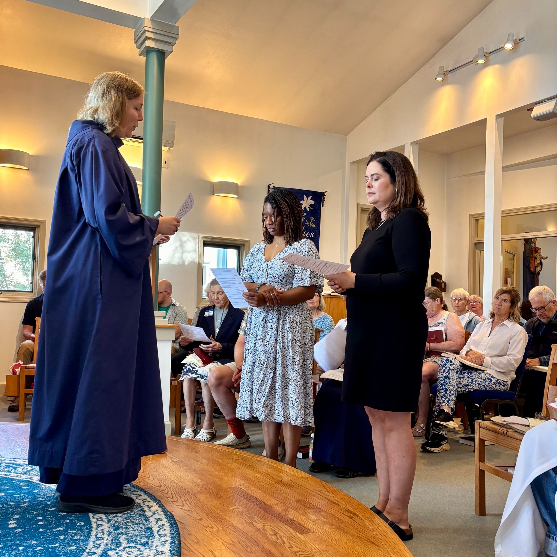 Today, we admitted two Oblates into our Community: Phylicia McFaddin and Brenna Seifried Ruiz. They both began their two year Oblate formation together and became best friends in their training. They have been faithful to the rhythm of prayer of the Daily Offices and Lectio Divina as well as regular study of the Rule of St. Benedict and other spiritual disciplines. Their Oblate robe and crosses will be signs for them of their lifetime vow to live out the Benedictine monastic ideals as expressed in their Oblate Rule of Life. Brenna's mother, Jill, and Brenna's priest, the Rev. Peter Homeyer of Christ Episcopal Church in Dayton, Ohio, were able to be here to witness this lifetime commitment. Thanks to the Rev. Scott Lee for being our celebrant and preacher, for blessing their Oblate crosses, and for giving them a solemn blessing.
As taken from the words of our Oblate Commitment Service, "May God the Holy Spirit, who calls us to new life and who prays deep within us, strengthen them in faith and commitment to this Community, give them joy and increase their
love so that, like the Blessed Virgin Mary, they may hear the Word of God and keep it, and like the founding Sisters of this Community, may they be always courageous and open to the Spirit in joyful hope." #oblates #benedictines