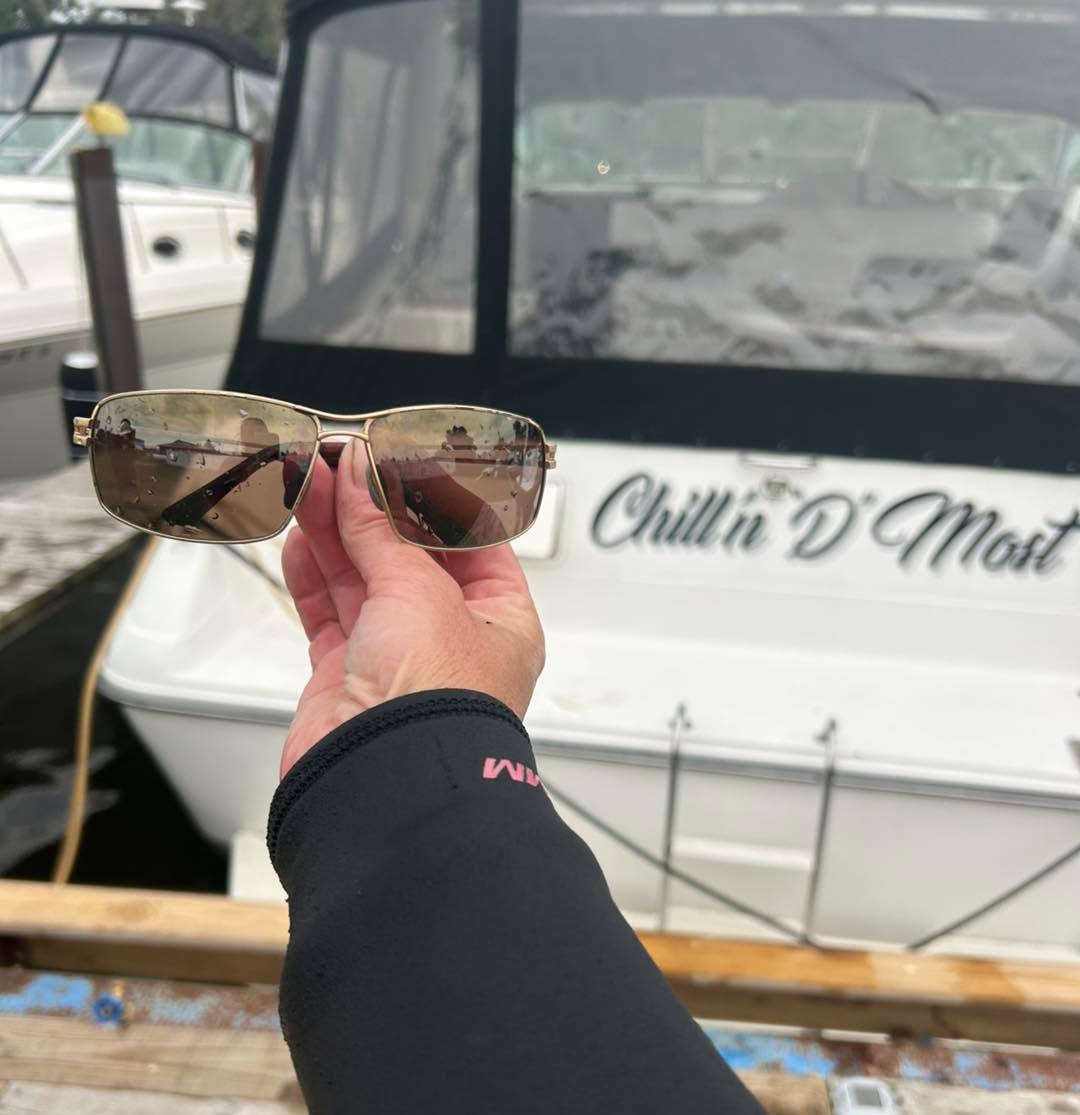 Finding a pair of nice sunglasses for Trevor earlier today. I like the glasses, and the boat’s name is fun too!
.
.
#recoverydiving #lakestclair #greatlakesstate #detroitriver #stclairshores #clintonriver #harrisontownship #boattown #algonac #stclair #metrobeach #michiganboating #puremichigan #michiganmarinas #metaldetector #safeharbormarinas #boatmichigan