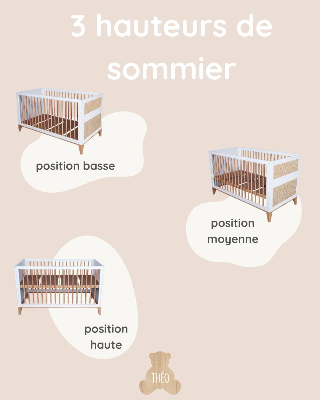 LES 3 HAUTEURS DE SOMMIER - Lits 70x140cm
Nos lits sont pensés pour évoluer avec bébé.
Grâce à leurs 3 positions de sommier, ils s’adaptent à chaque étape de sa croissance :
⬆️ Position haute : idéale pour les premiers mois, pour faciliter le couchage de bébé
➡️ Position intermédiaire : quand bébé commence à grandir et à bouger davantage
⬇️ Position basse : pour plus de sécurité lorsqu’il se met debout
Un lit conçu pour allier confort, praticité et sécurité au quotidien 🌿
#TheoBebe #LitBebe #ChambreBebe #Parentalite #Bebe #TheoBebe #DecorationBebe #MeublesDurables #ChambreBebe #MobilierBebe
