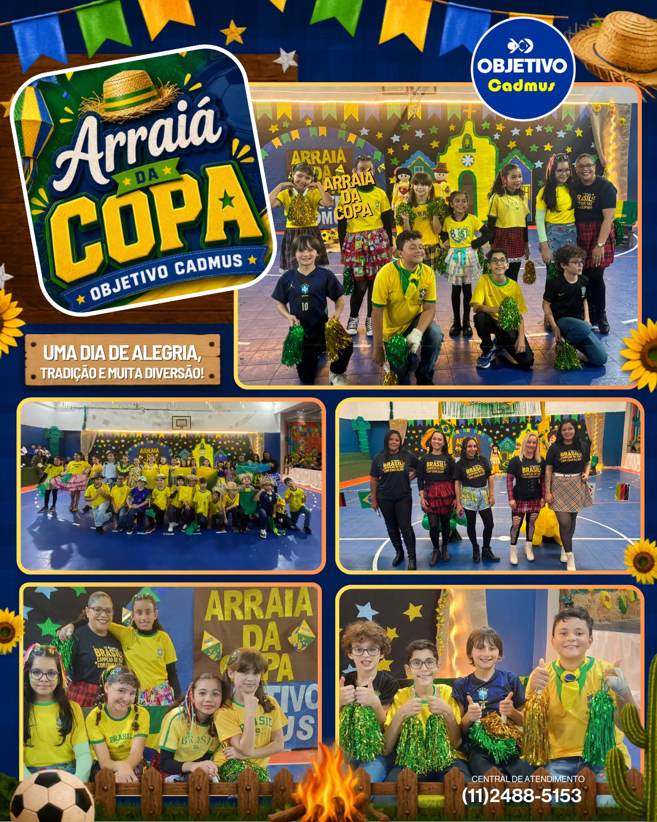 Que alegria foi viver mais um Arraiá do Objetivo Cadmus! 🤠🌻
Agradecemos a todas as famílias, colaboradores, parceiros e amigos que estiveram conosco, contribuindo para o sucesso desta linda celebração. Foram momentos de muita diversão, integração e afeto, que ficarão guardados em nossas melhores lembranças.
Nosso muito obrigado a todos que fizeram parte dessa festa!