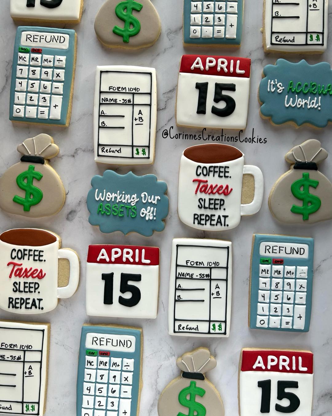 Don’t panic! It isn’t actually tax day. This just gives you a little glimpse into how FAR BEHIND I am on posting photos. So to celebrate being halfway through the year and America turning 250 tomorrow, here is a throw back to this set I did for an accounting firm in April as they pushed through their busy season.
.
.
.
#thewoodlandstxcookies #sugarcookies #decoratedcookies #thewoodlandstx #customcookies #tax #day #taxday #april15 #April15